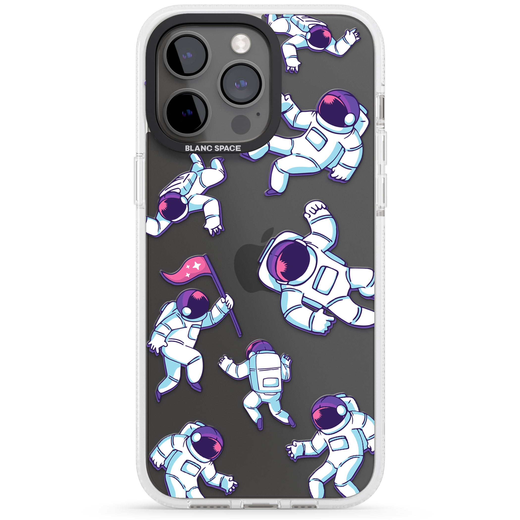 Astronaut Pattern iPhone 15 Pro Max / 15 Pro / 14 Pro Max / 14 Pro / 13 Pro Clear Case Impact Air - Blanc Space