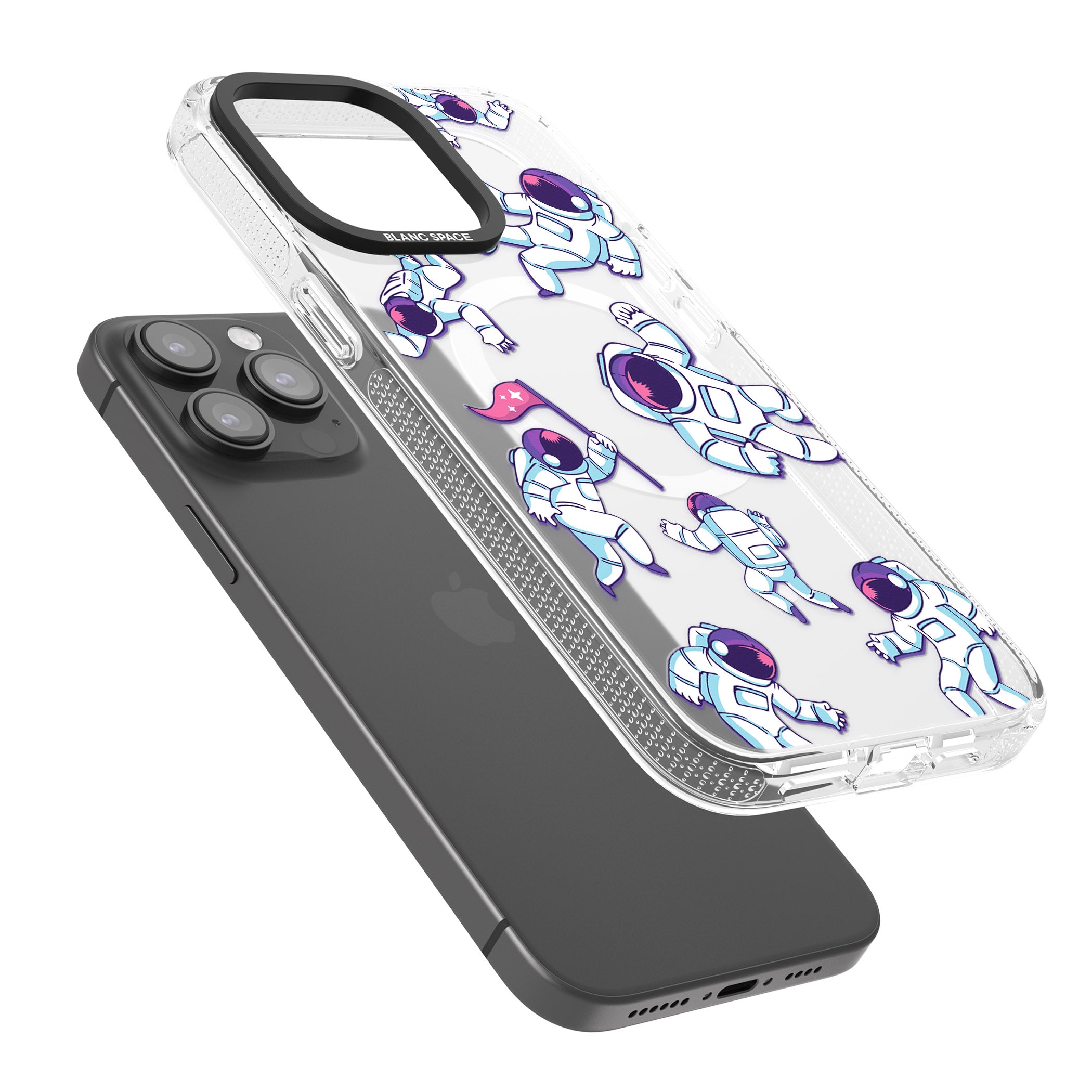 Astronaut Pattern iPhone 15 Pro Max / 15 Pro / 14 Pro Max / 14 Pro / 13 Pro Clear Case Impact Air - Blanc Space