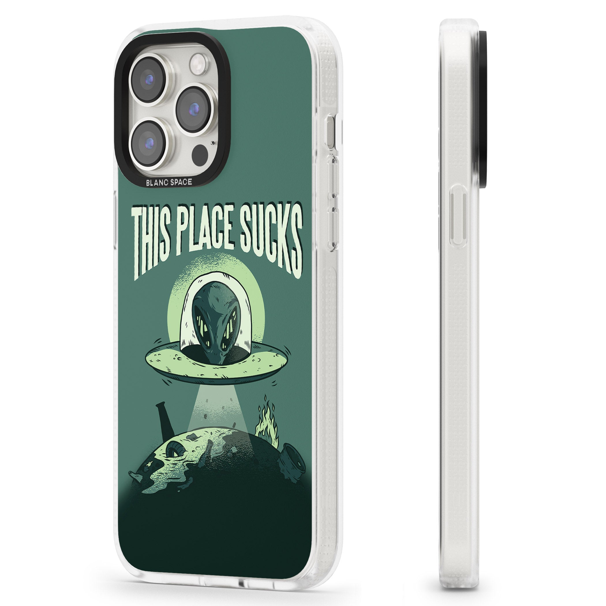 EARTH SUCKS iPhone 15 Pro Max / 15 Pro / 14 Pro Max / 14 Pro / 13 Pro Clear Case Impact Air - Blanc Space