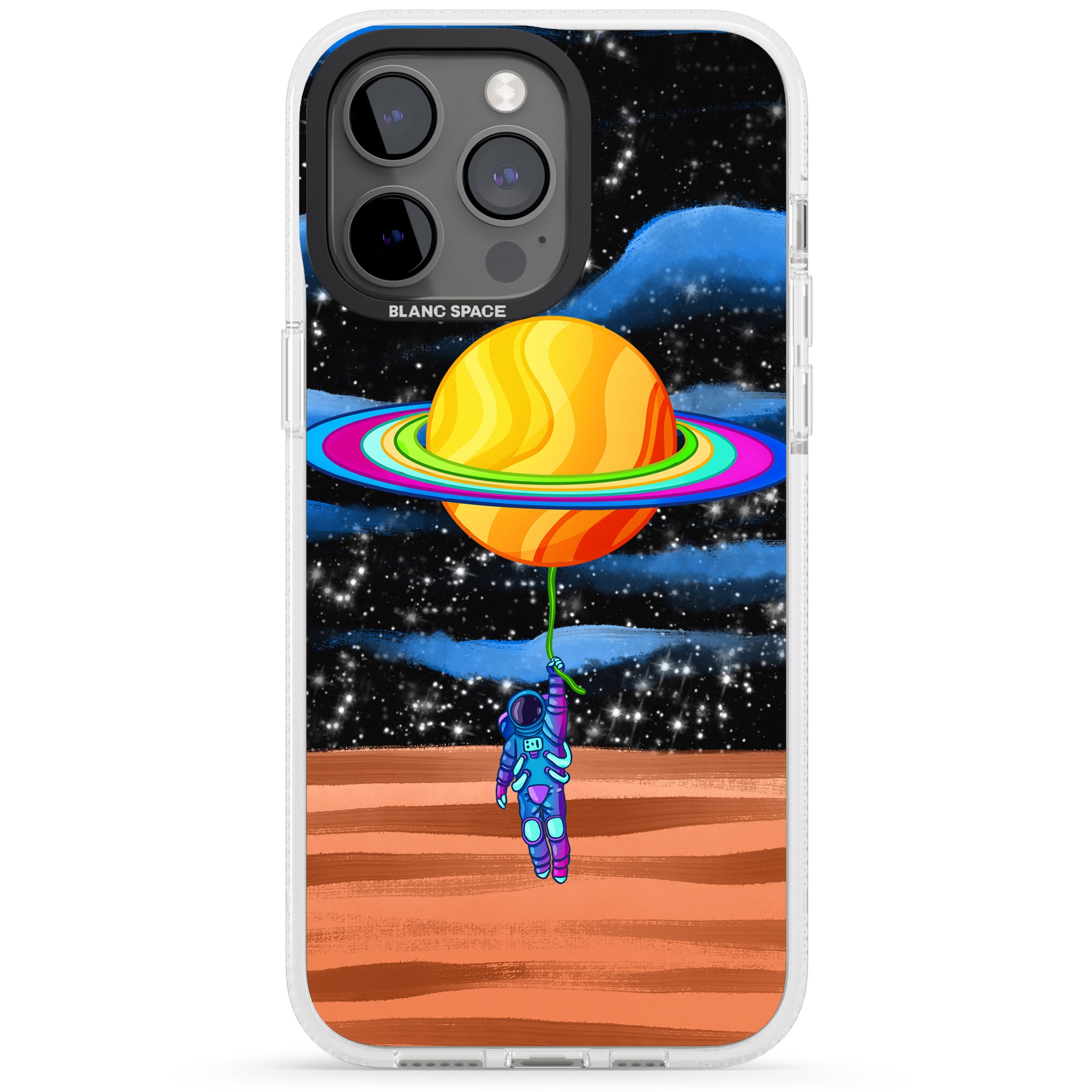 World On Helium iPhone 15 Pro Max / 15 Pro / 14 Pro Max / 14 Pro / 13 Pro Clear Case Impact Air - Blanc Space