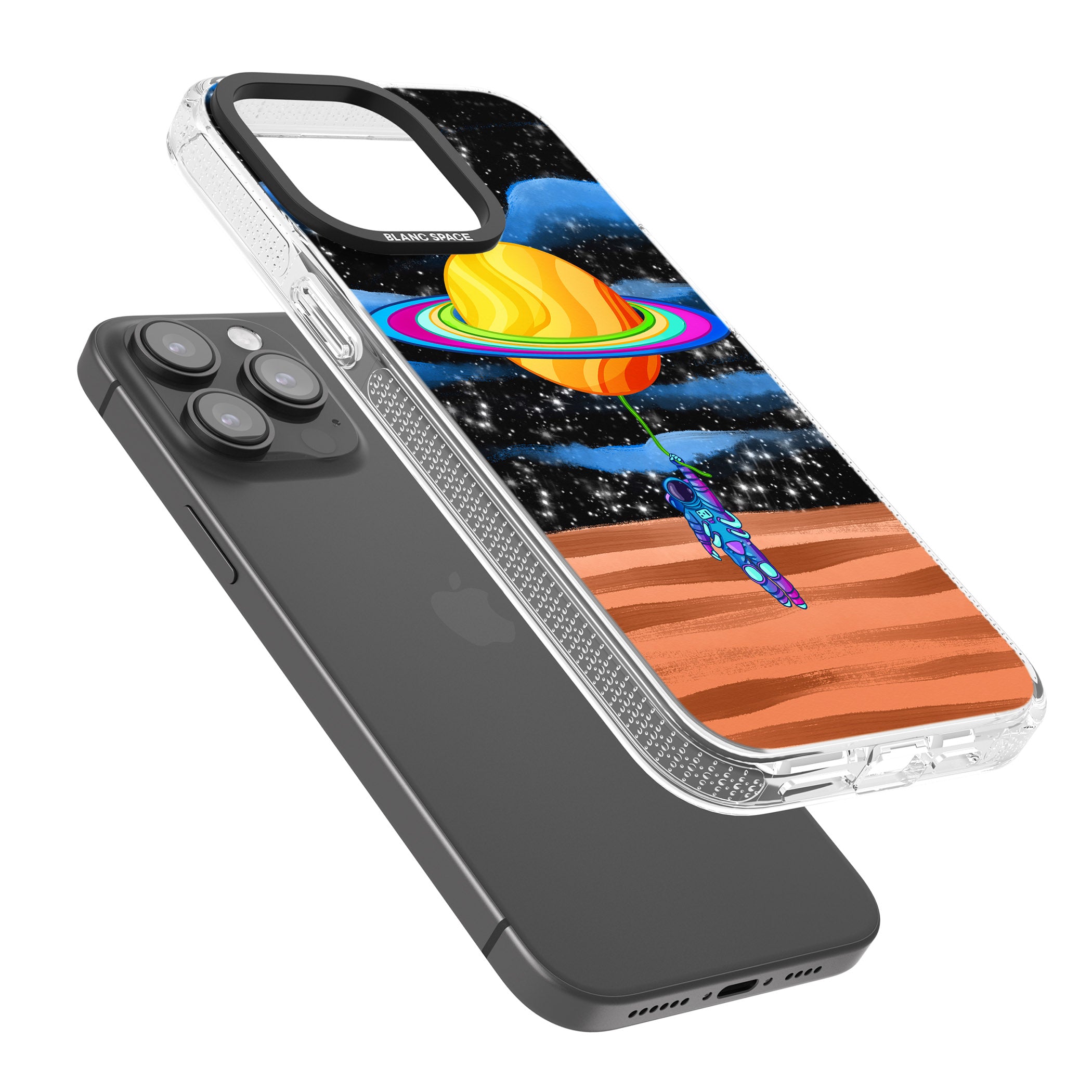 World On Helium iPhone 15 Pro Max / 15 Pro / 14 Pro Max / 14 Pro / 13 Pro Clear Case Impact Air - Blanc Space