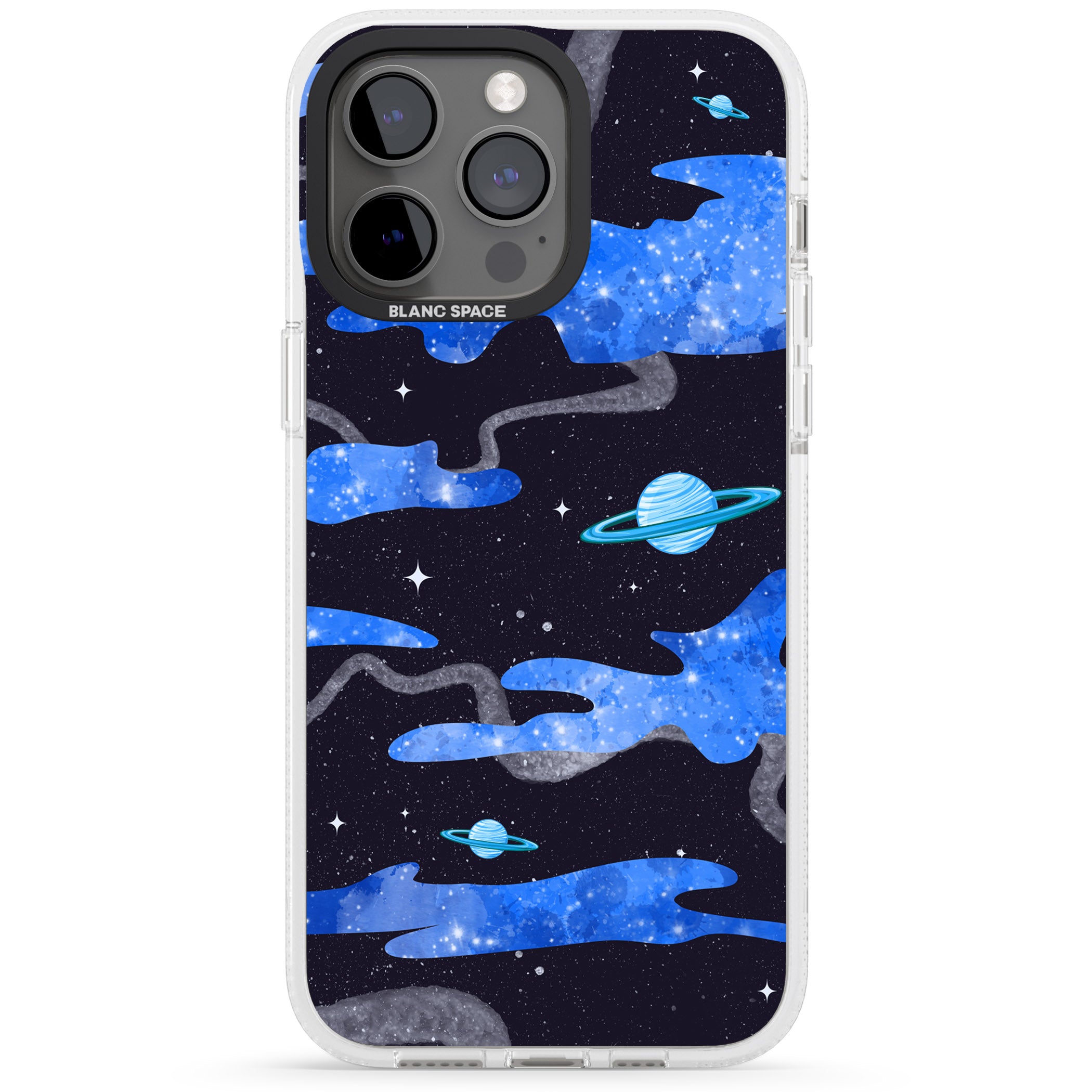 Blue Galaxy iPhone 15 Pro Max / 15 Pro / 14 Pro Max / 14 Pro / 13 Pro Clear Case Impact Air - Blanc Space