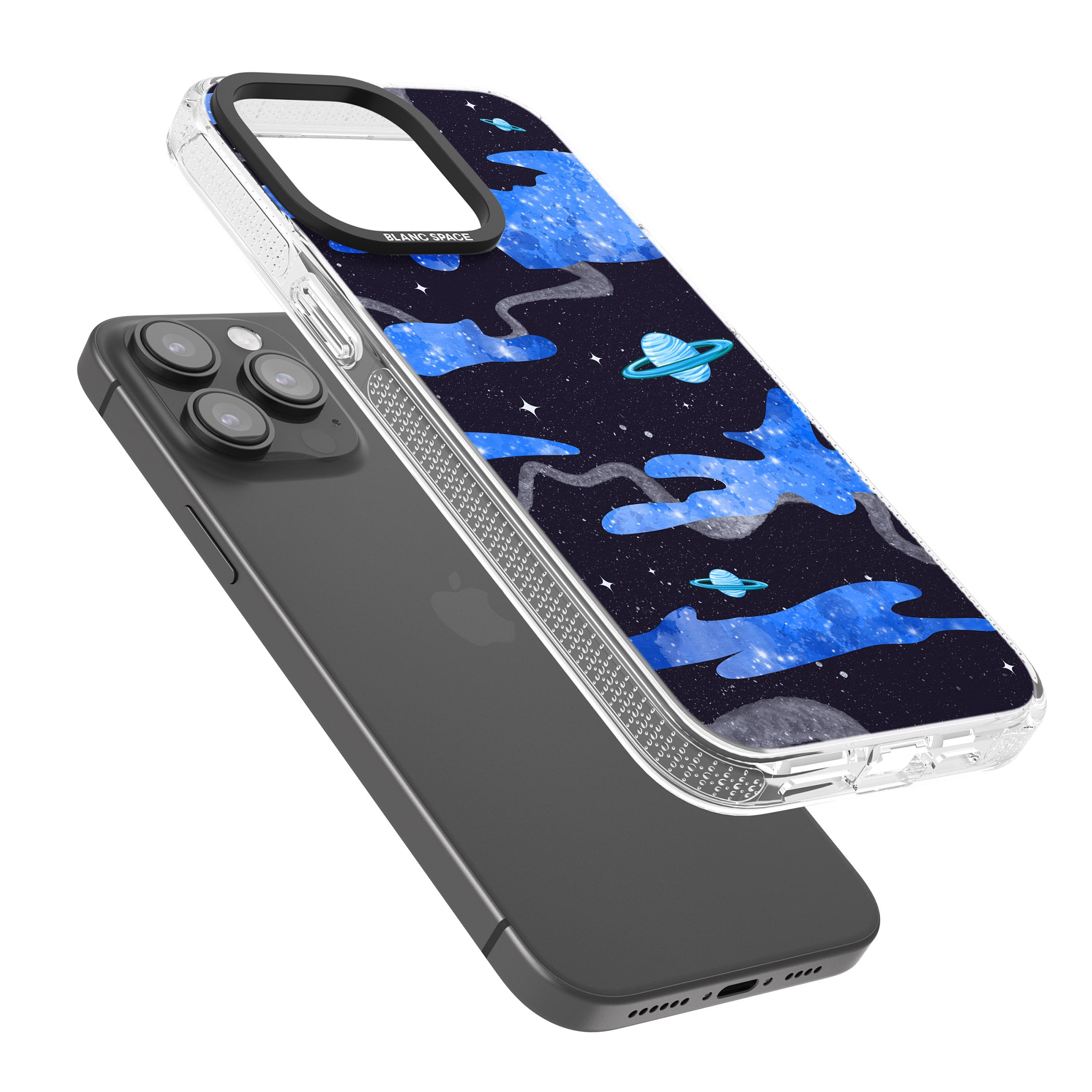 Blue Galaxy iPhone 15 Pro Max / 15 Pro / 14 Pro Max / 14 Pro / 13 Pro Clear Case Impact Air - Blanc Space