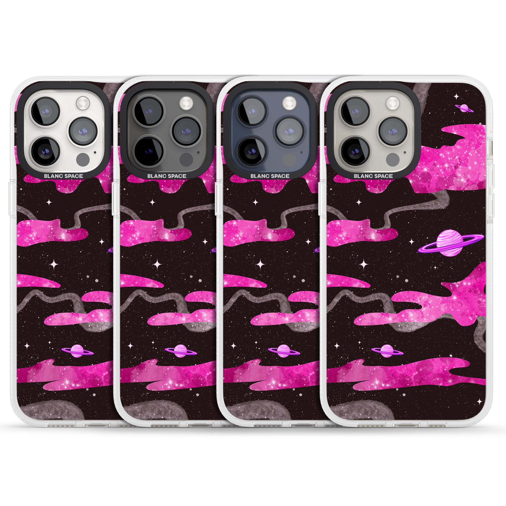 Pink Galaxy iPhone 15 Pro Max / 15 Pro / 14 Pro Max / 14 Pro / 13 Pro Clear Case Impact Air - Blanc Space