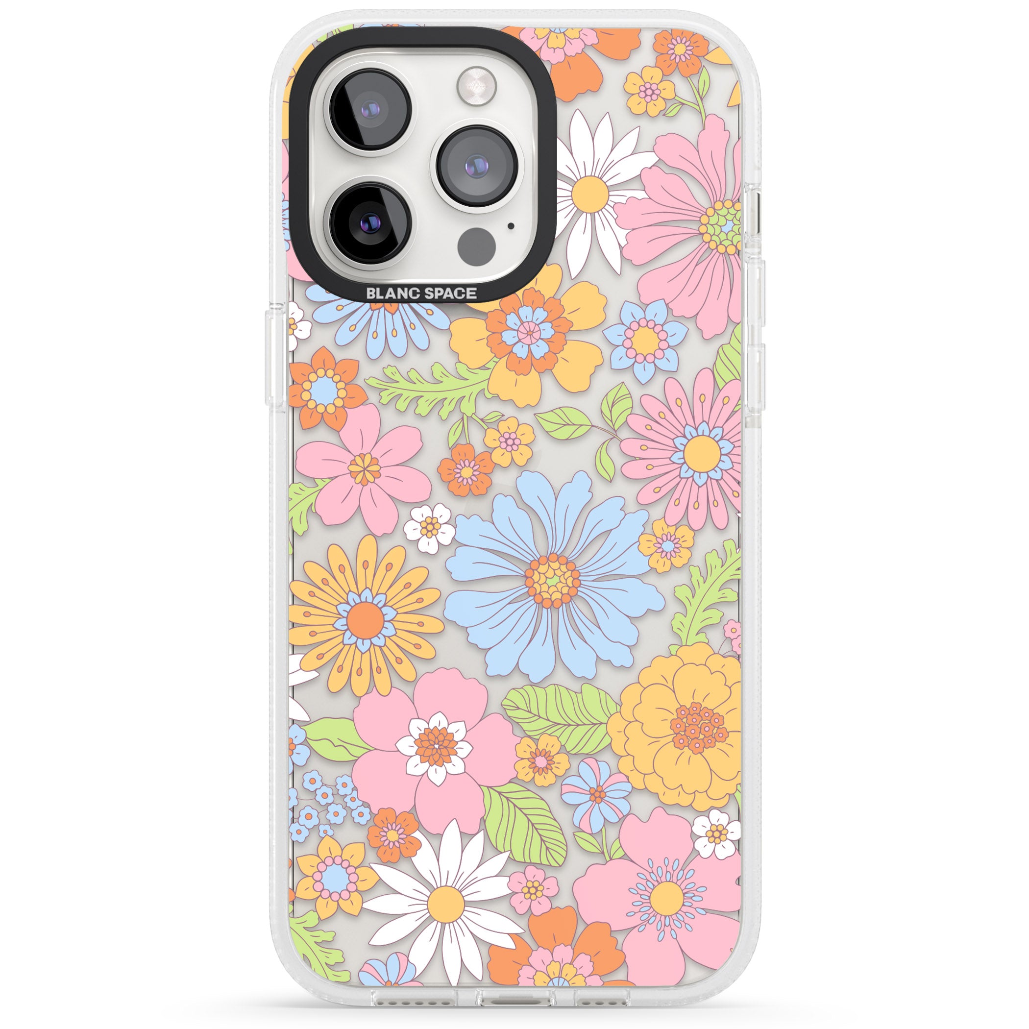 Pastel Flower Pattern iPhone 15 Pro Max / 15 Pro / 14 Pro Max / 14 Pro / 13 Pro Clear Case Impact Air - Blanc Space