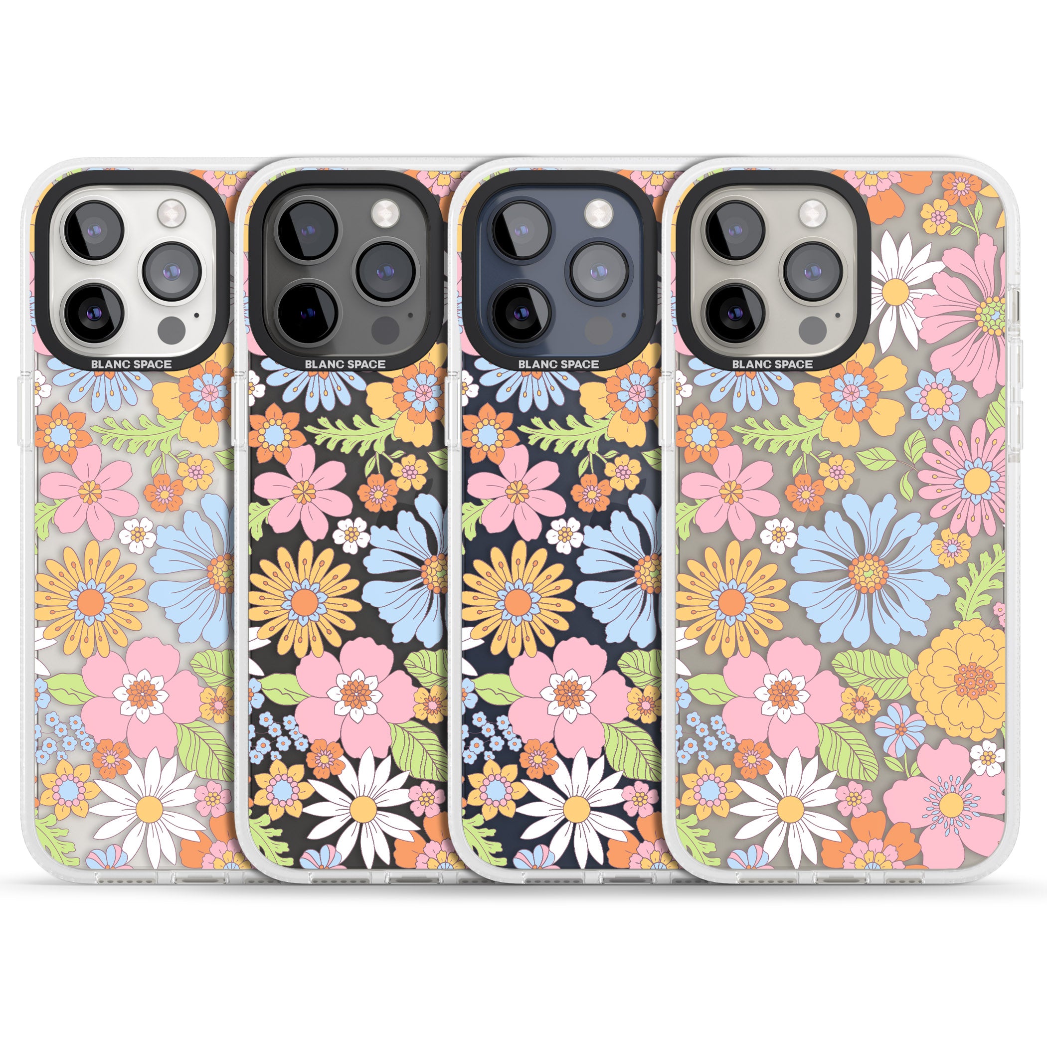 Pastel Flower Pattern iPhone 15 Pro Max / 15 Pro / 14 Pro Max / 14 Pro / 13 Pro Clear Case Impact Air - Blanc Space