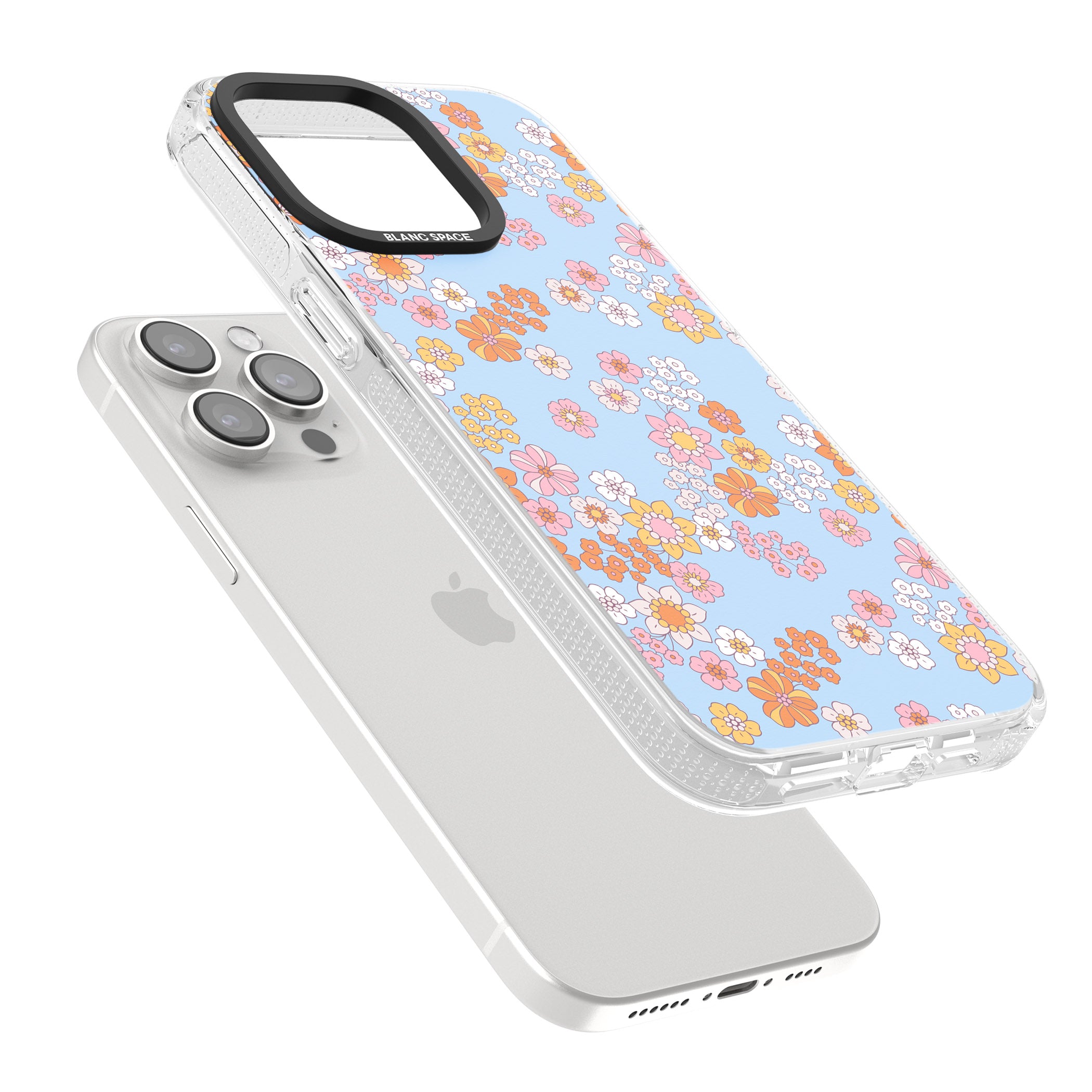 Lake Blue Flower Mix iPhone 15 Pro Max / 15 Pro / 14 Pro Max / 14 Pro / 13 Pro Clear Case Impact Air - Blanc Space