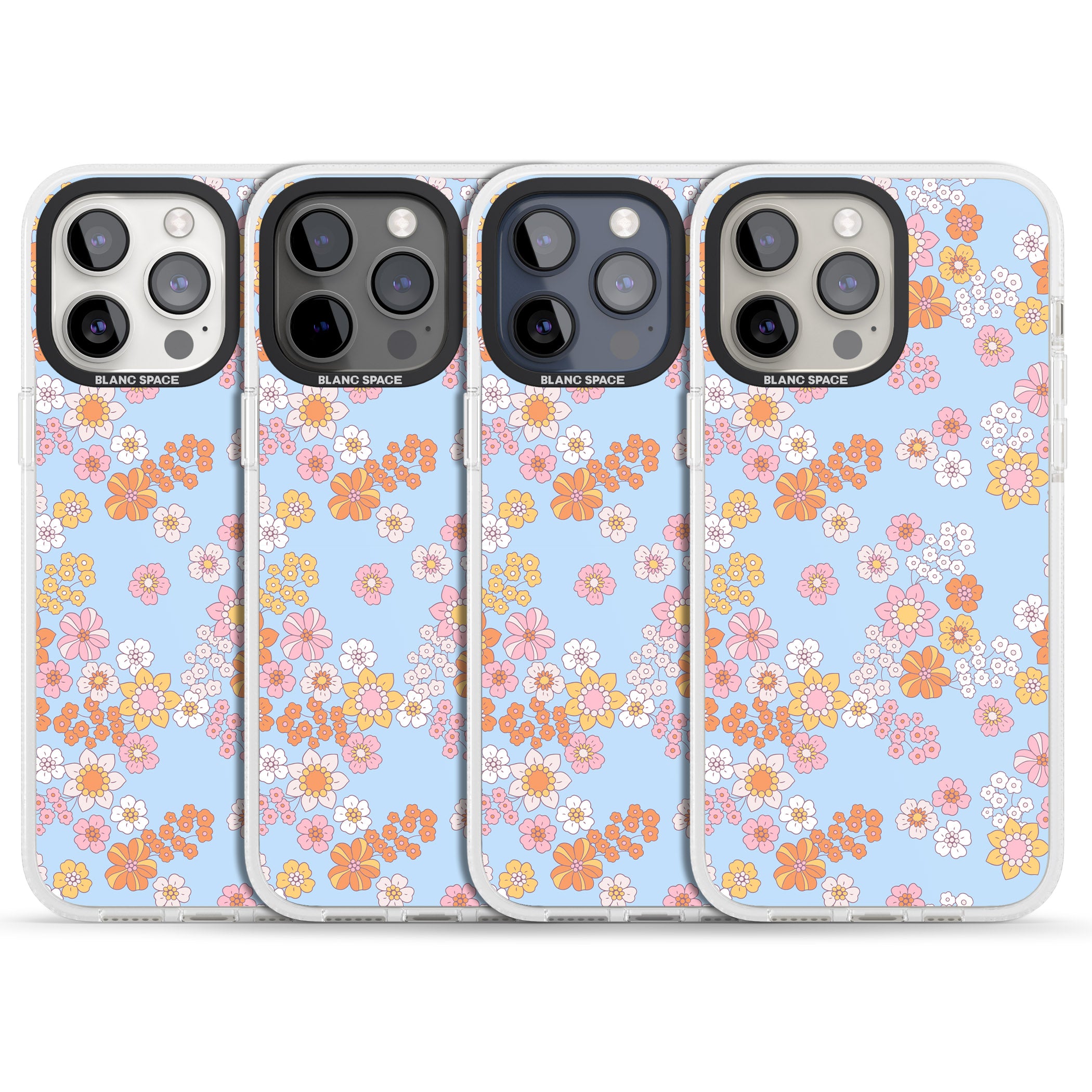 Lake Blue Flower Mix iPhone 15 Pro Max / 15 Pro / 14 Pro Max / 14 Pro / 13 Pro Clear Case Impact Air - Blanc Space
