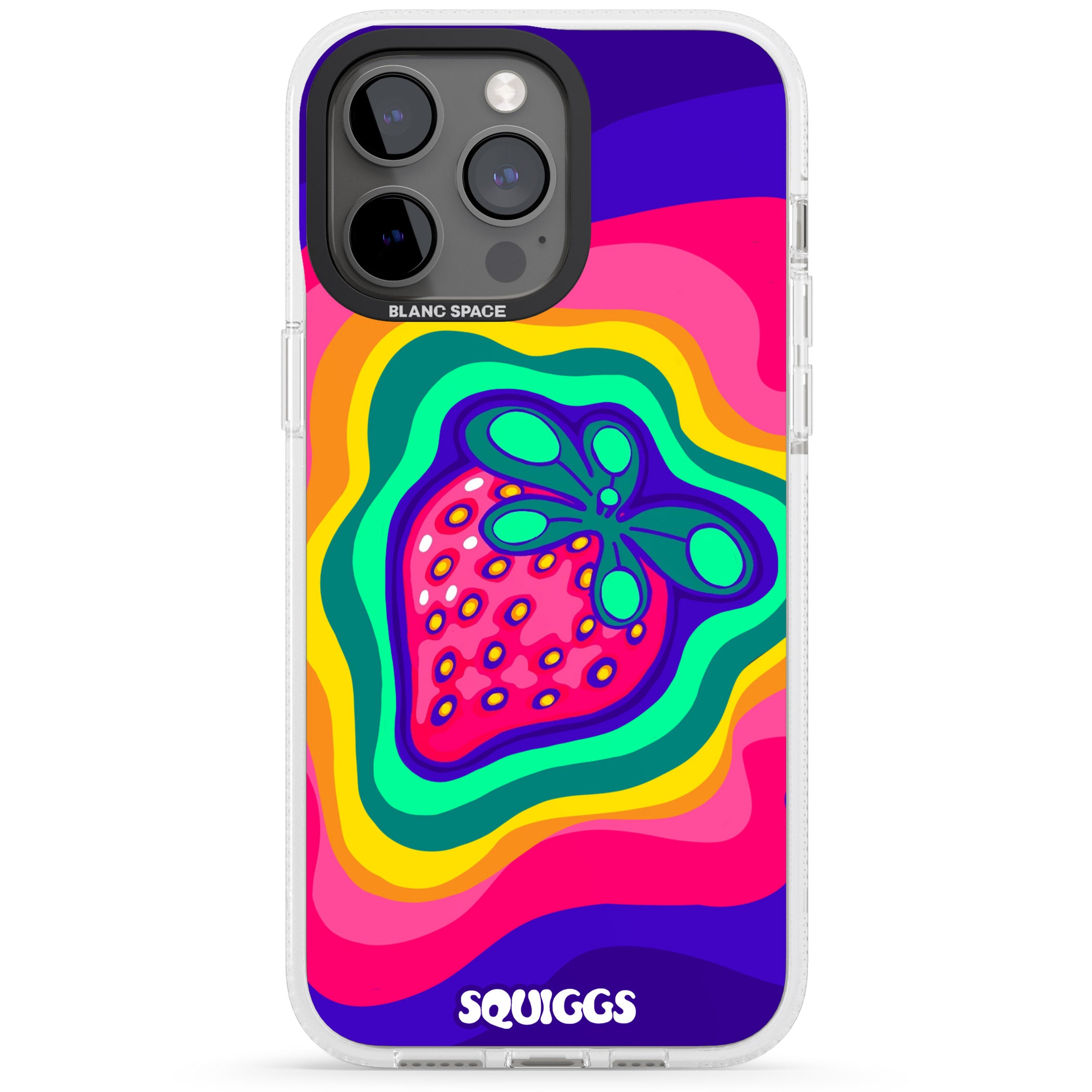 Strawberry Rainbow iPhone 15 Pro Max / 15 Pro / 14 Pro Max / 14 Pro / 13 Pro Clear Case Impact Air - Blanc Space