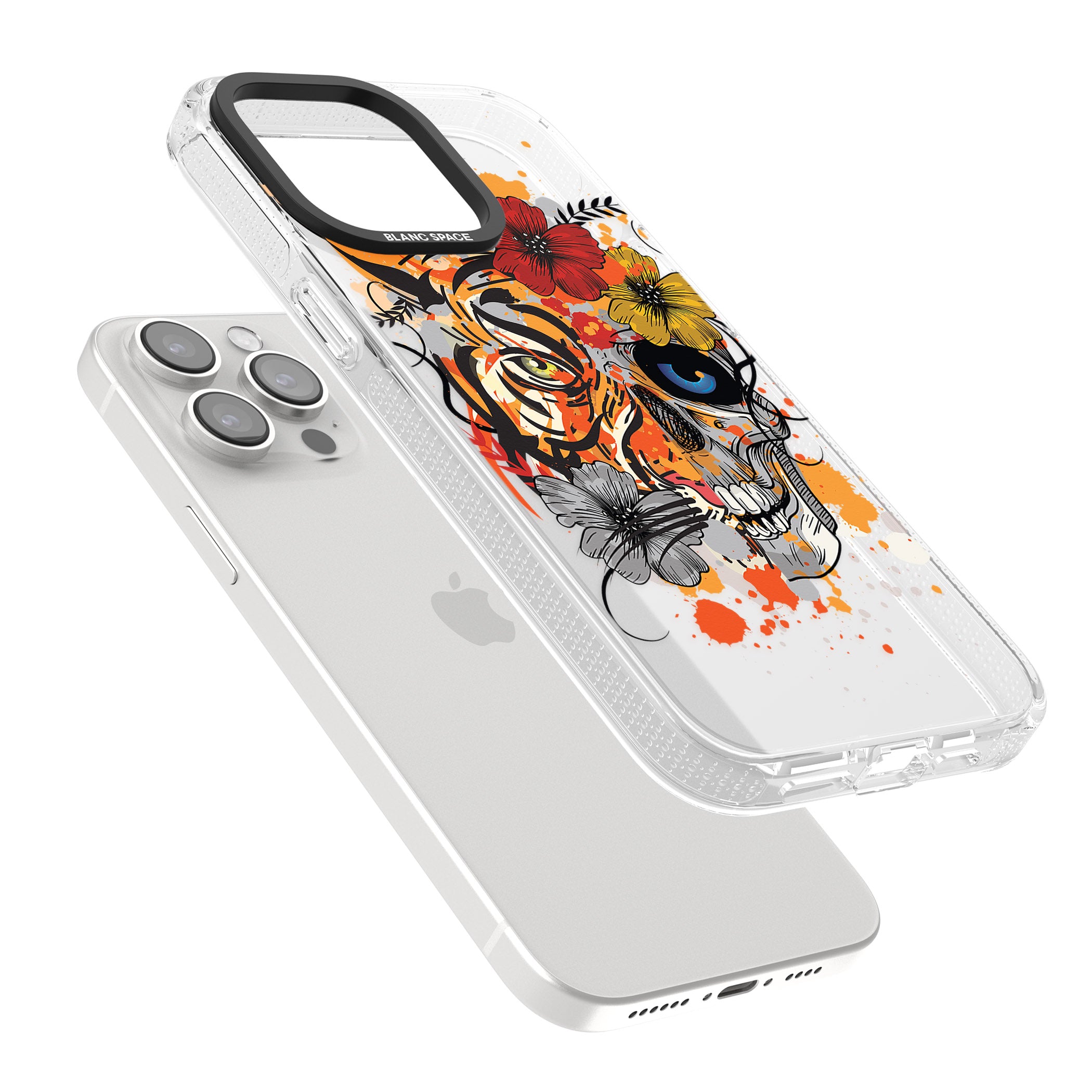 Sugar Skull Tiger Floral iPhone 15 Pro Max / 15 Pro / 14 Pro Max / 14 Pro / 13 Pro Clear Case Impact Air - Blanc Space