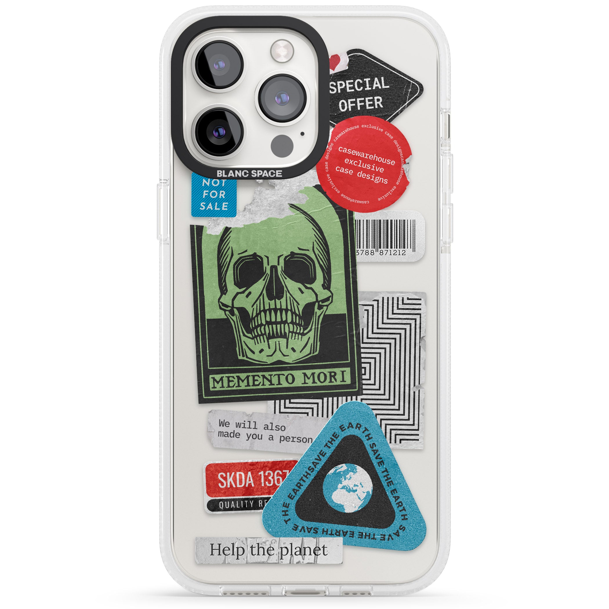 Skull Sticker Mix iPhone 15 Pro Max / 15 Pro / 14 Pro Max / 14 Pro / 13 Pro Clear Case Impact Air - Blanc Space