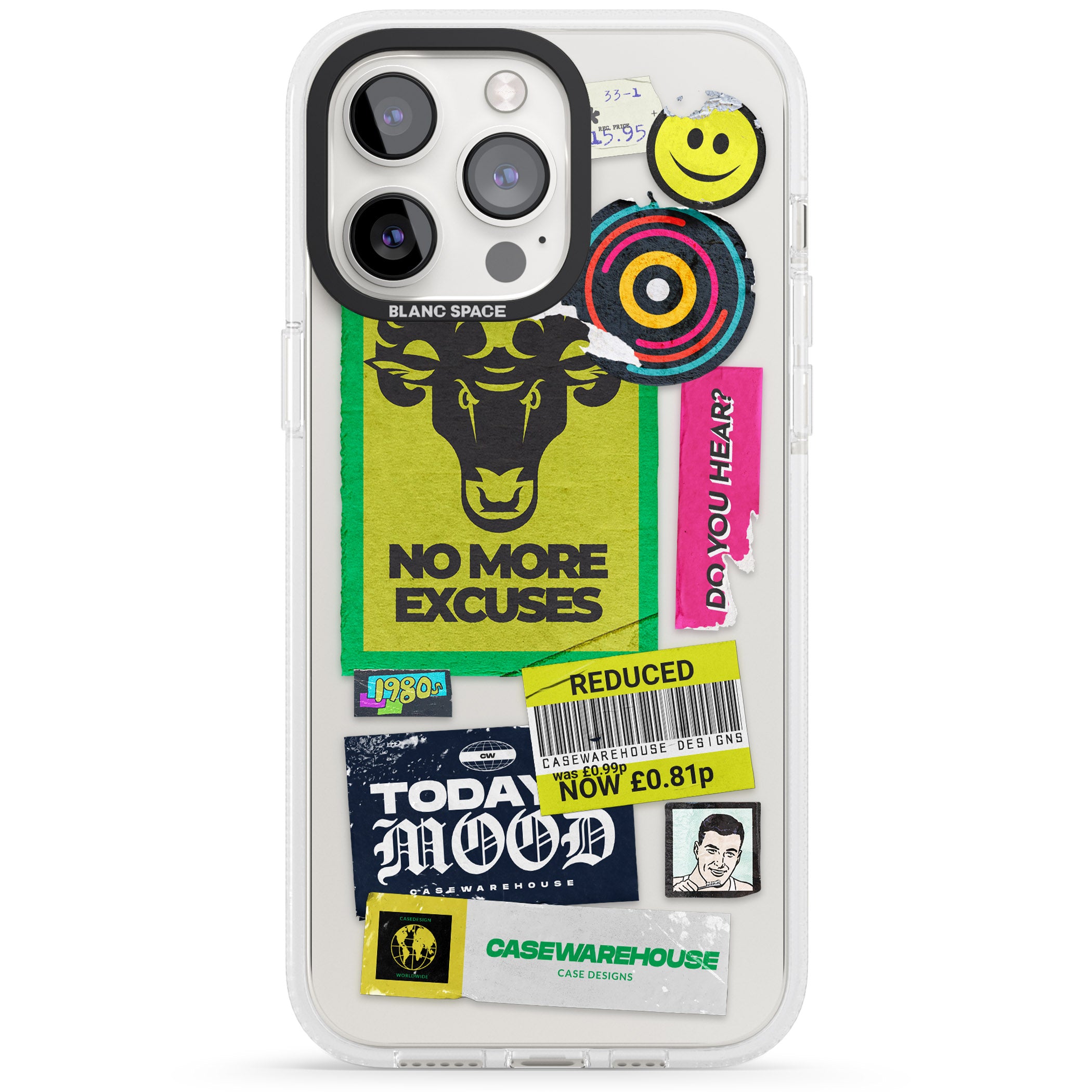 No More Excuses Sticker Mix iPhone 15 Pro Max / 15 Pro / 14 Pro Max / 14 Pro / 13 Pro Clear Case Impact Air - Blanc Space