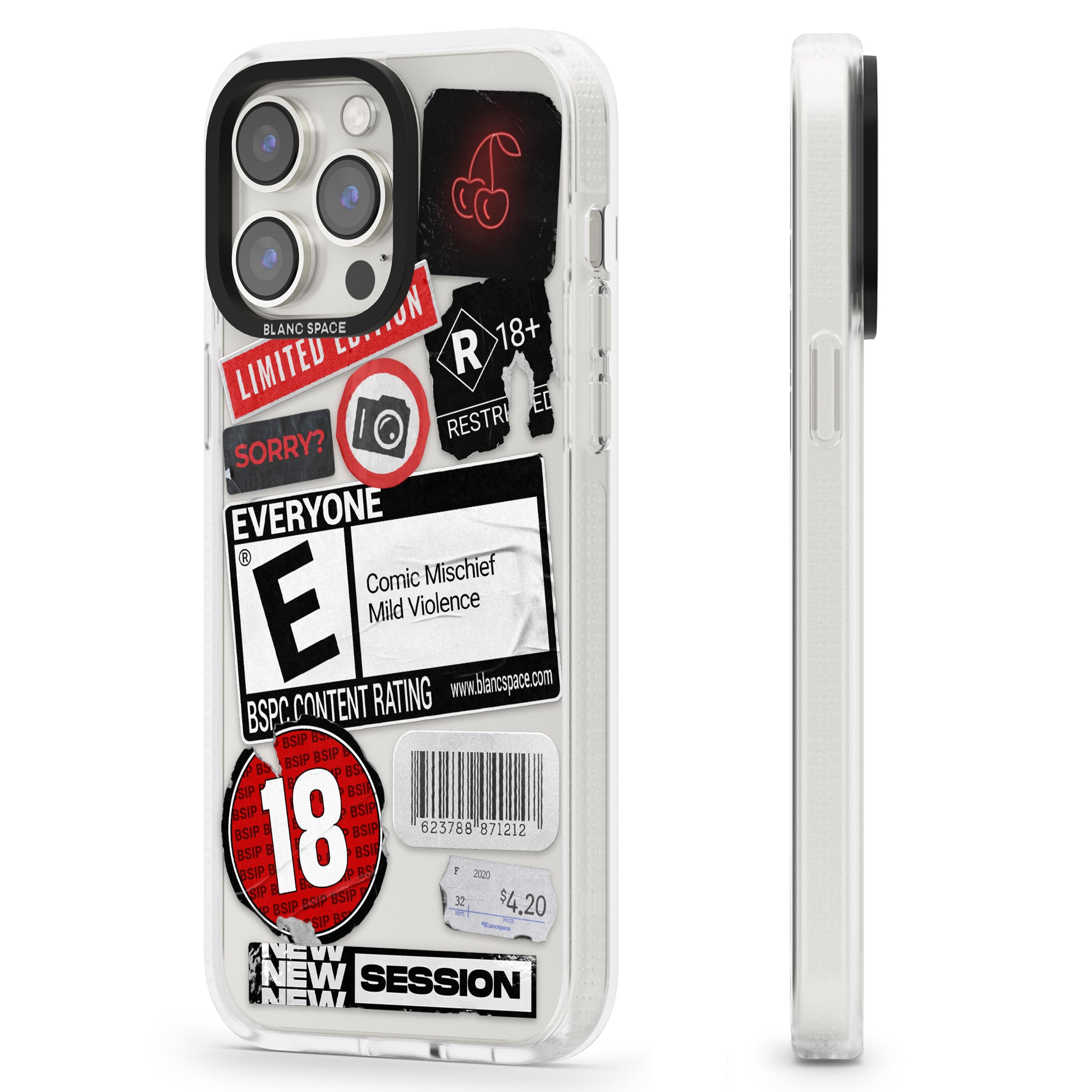 Rated 18+ Sticker Mix iPhone 15 Pro Max / 15 Pro / 14 Pro Max / 14 Pro / 13 Pro Clear Case Impact Air - Blanc Space