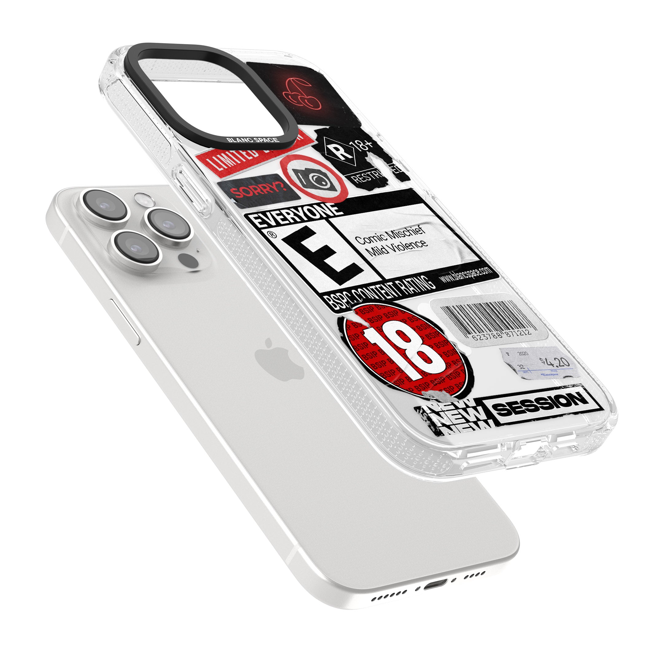 Rated 18+ Sticker Mix iPhone 15 Pro Max / 15 Pro / 14 Pro Max / 14 Pro / 13 Pro Clear Case Impact Air - Blanc Space
