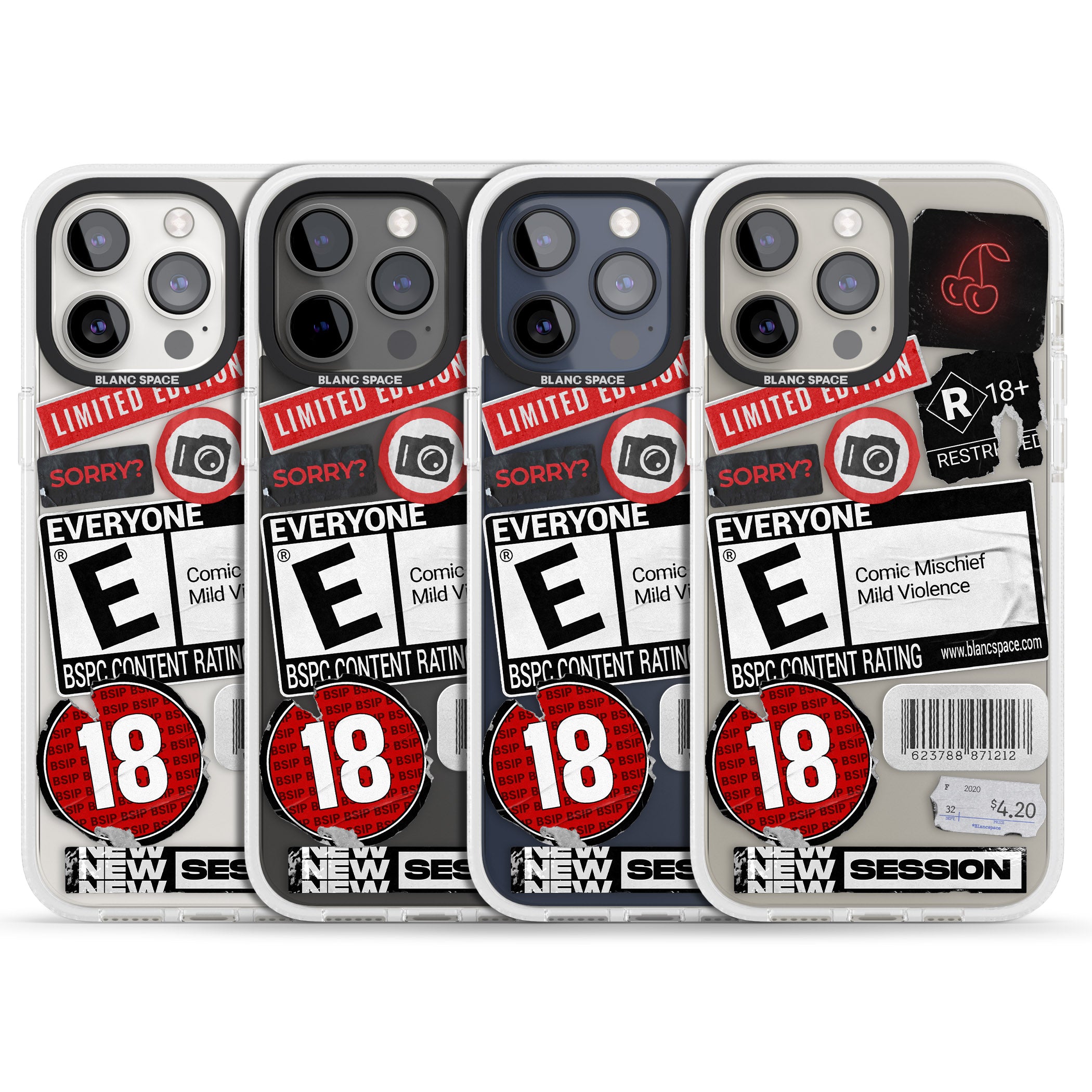 Rated 18+ Sticker Mix iPhone 15 Pro Max / 15 Pro / 14 Pro Max / 14 Pro / 13 Pro Clear Case Impact Air - Blanc Space