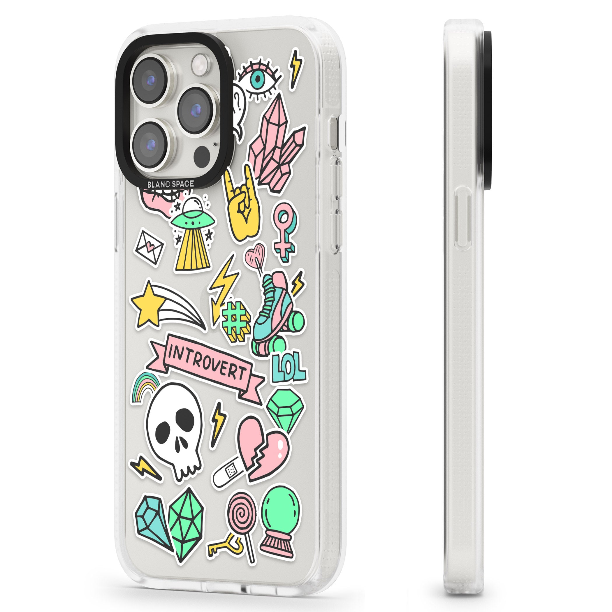 Introvert Sticker iPhone 15 Pro Max / 15 Pro / 14 Pro Max / 14 Pro / 13 Pro Clear Case Impact Air - Blanc Space