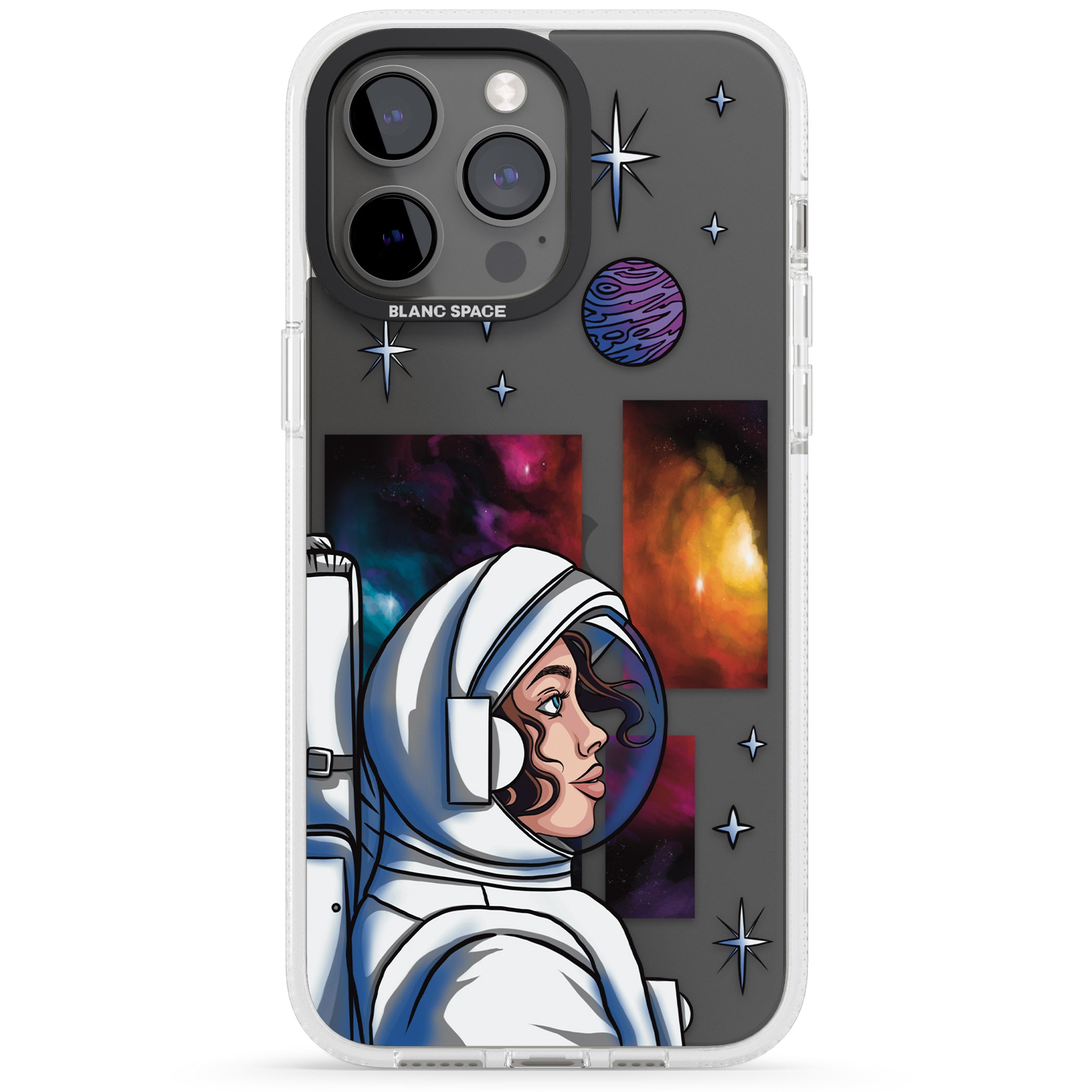 Cosmic Ambition iPhone 15 Pro Max / 15 Pro / 14 Pro Max / 14 Pro / 13 Pro Clear Case Impact Air - Blanc Space