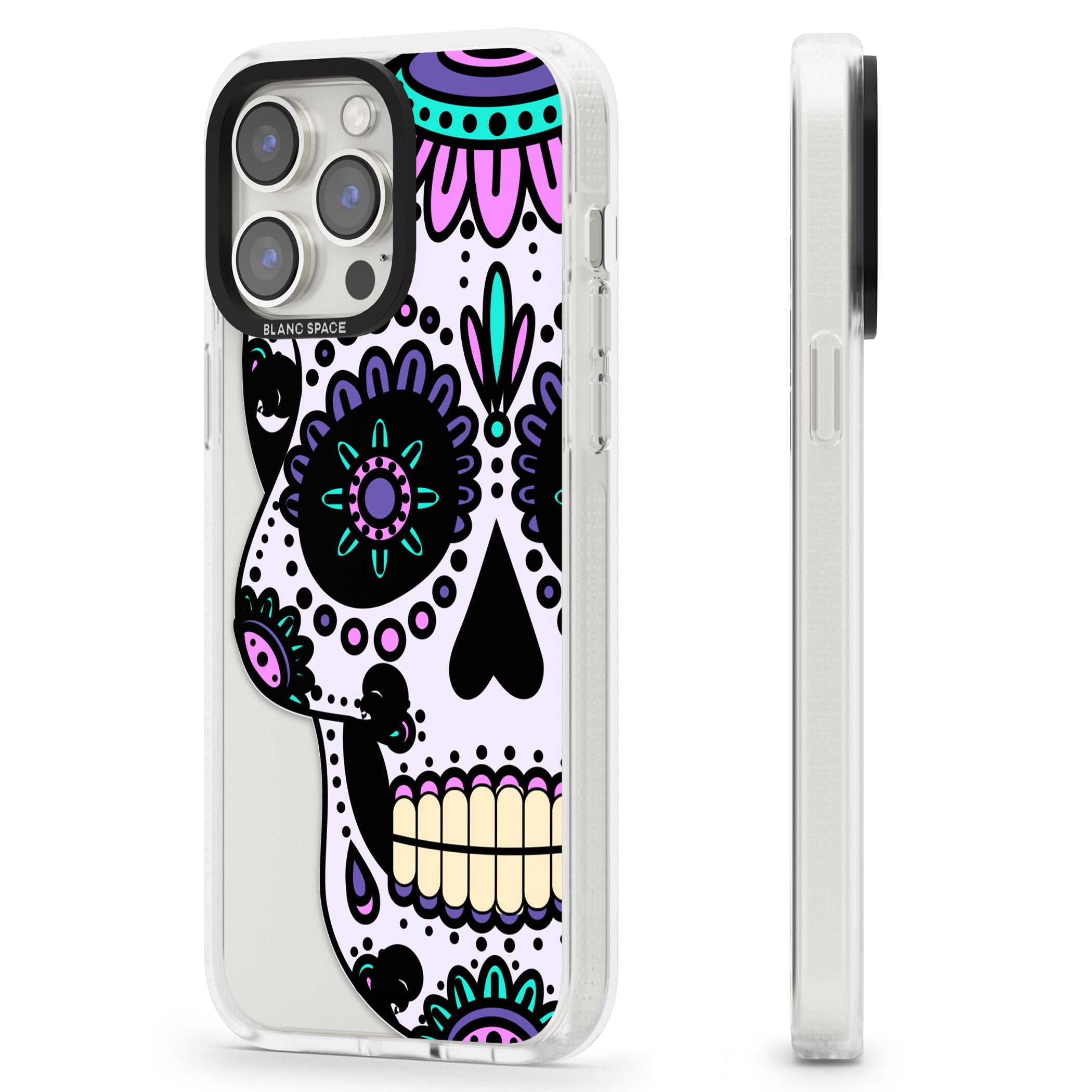 Violet Sugar Skull iPhone 15 Pro Max / 15 Pro / 14 Pro Max / 14 Pro / 13 Pro Clear Case Impact Air - Blanc Space