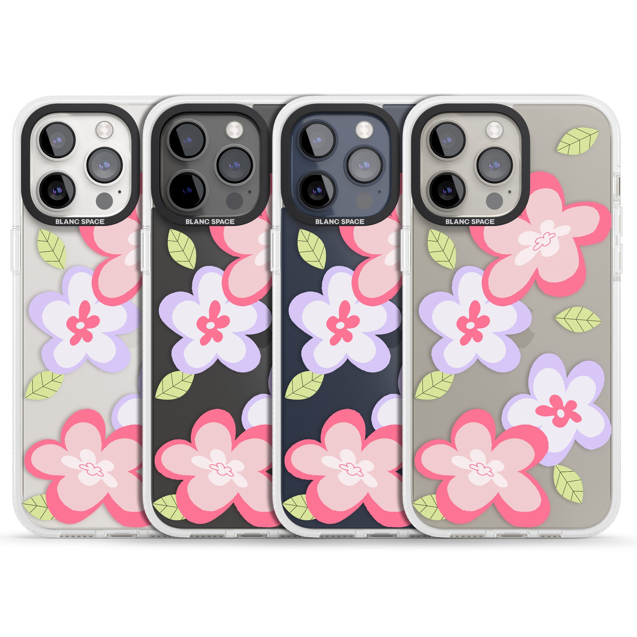 Funky Flowers iPhone 15 Pro Max / 15 Pro / 14 Pro Max / 14 Pro / 13 Pro Clear Case Impact Air - Blanc Space