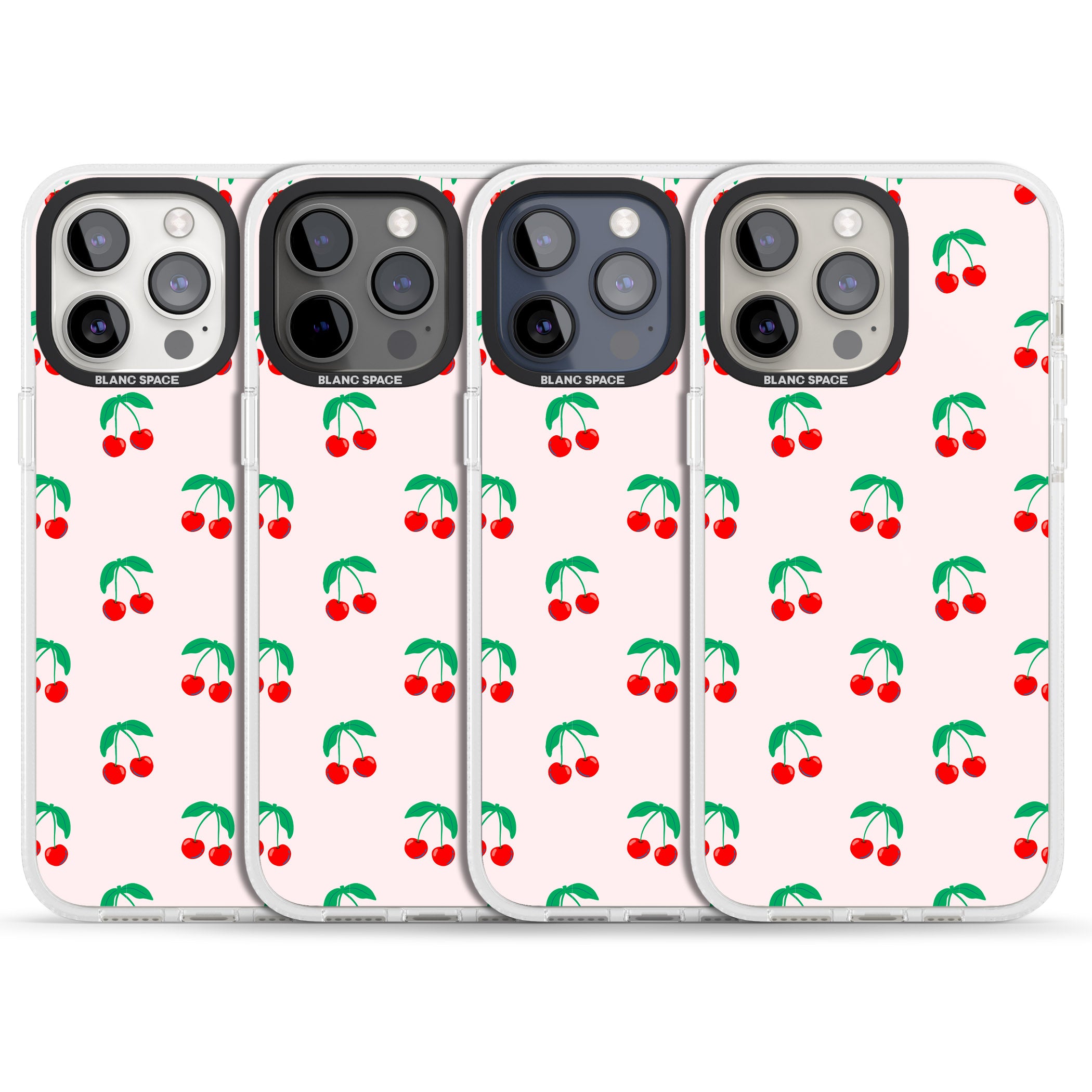 Cute Cherry Pattern iPhone 15 Pro Max / 15 Pro / 14 Pro Max / 14 Pro / 13 Pro Clear Case Impact Air - Blanc Space