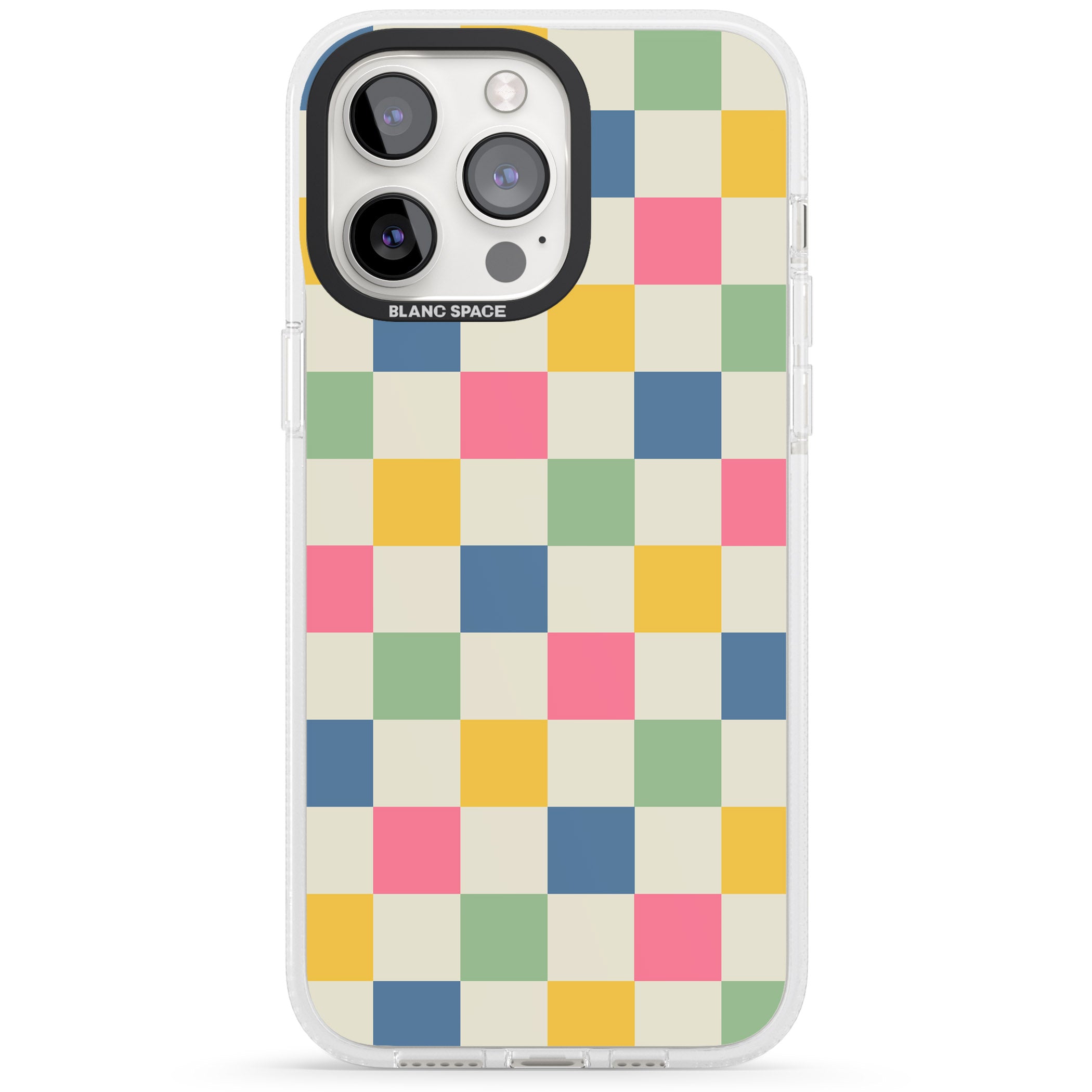 Pastel Multicolor Checkered iPhone 15 Pro Max / 15 Pro / 14 Pro Max / 14 Pro / 13 Pro Clear Case Impact Air - Blanc Space