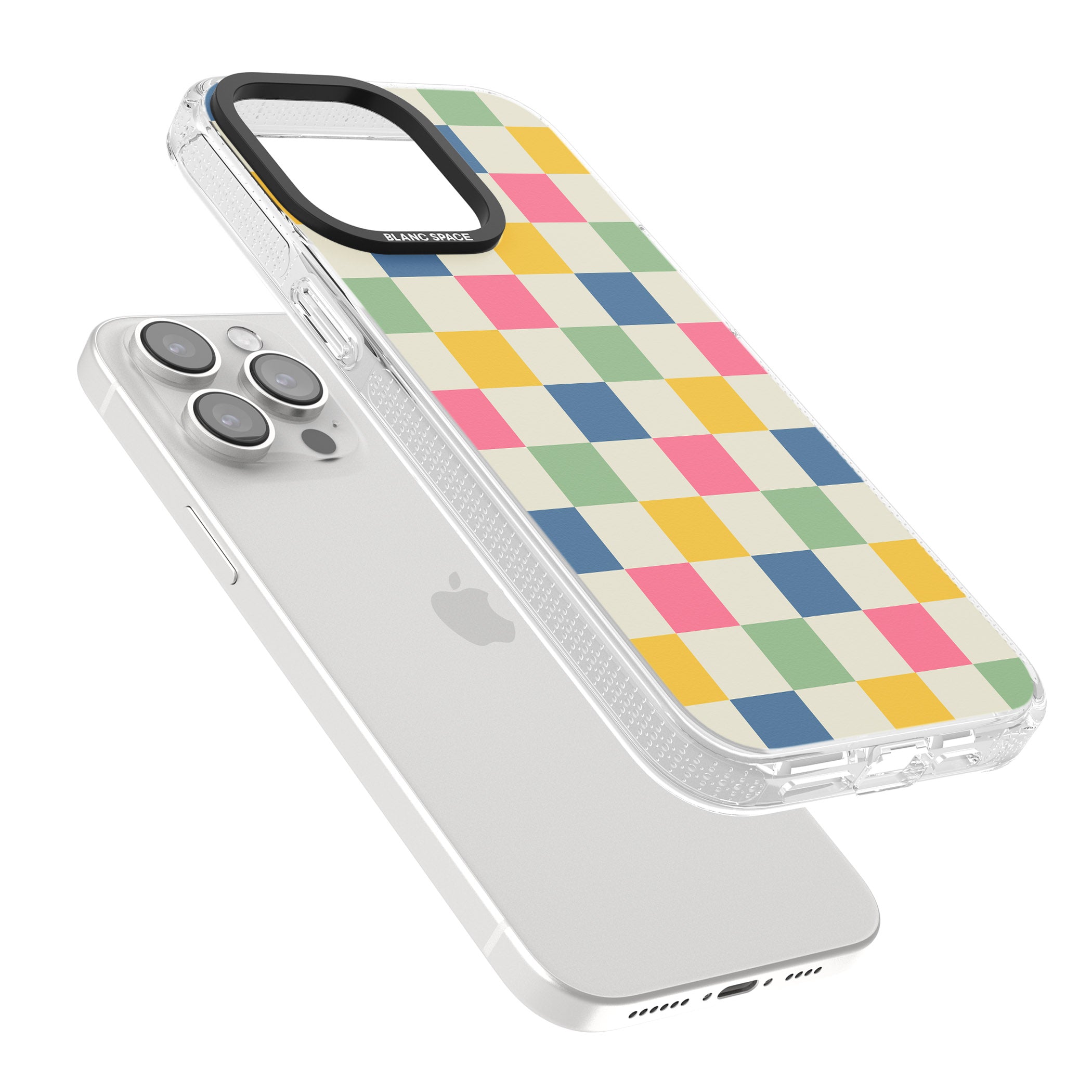 Pastel Multicolor Checkered iPhone 15 Pro Max / 15 Pro / 14 Pro Max / 14 Pro / 13 Pro Clear Case Impact Air - Blanc Space