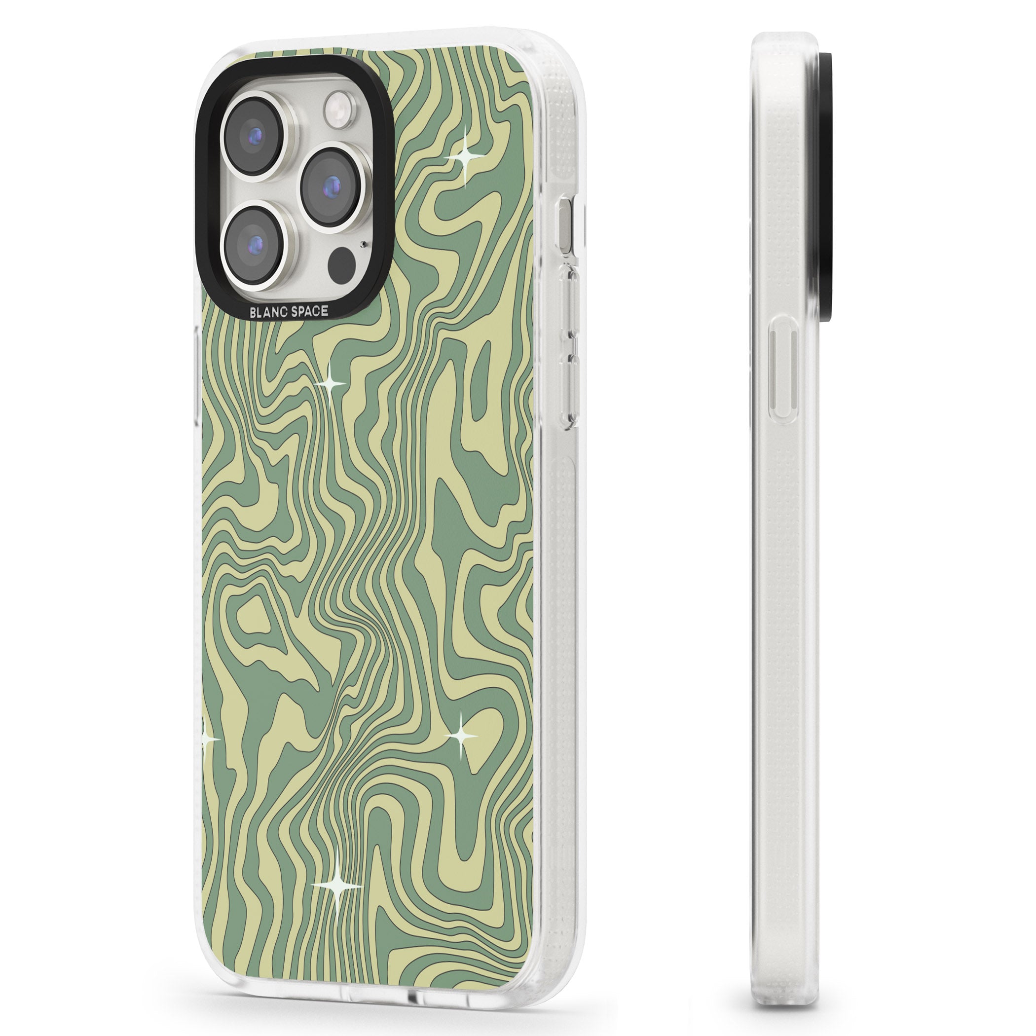 Green Abstract Wave iPhone 15 Pro Max / 15 Pro / 14 Pro Max / 14 Pro / 13 Pro Clear Case Impact Air - Blanc Space