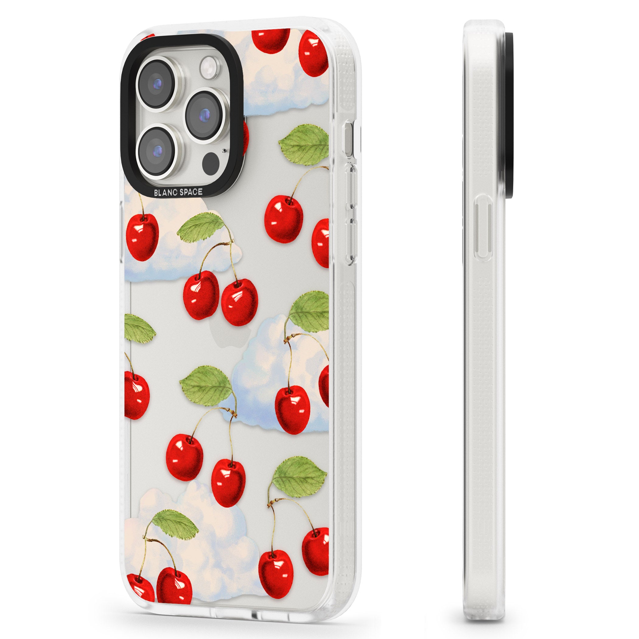 Vintage Cherries & Clouds iPhone 15 Pro Max / 15 Pro / 14 Pro Max / 14 Pro / 13 Pro Clear Case Impact Air - Blanc Space