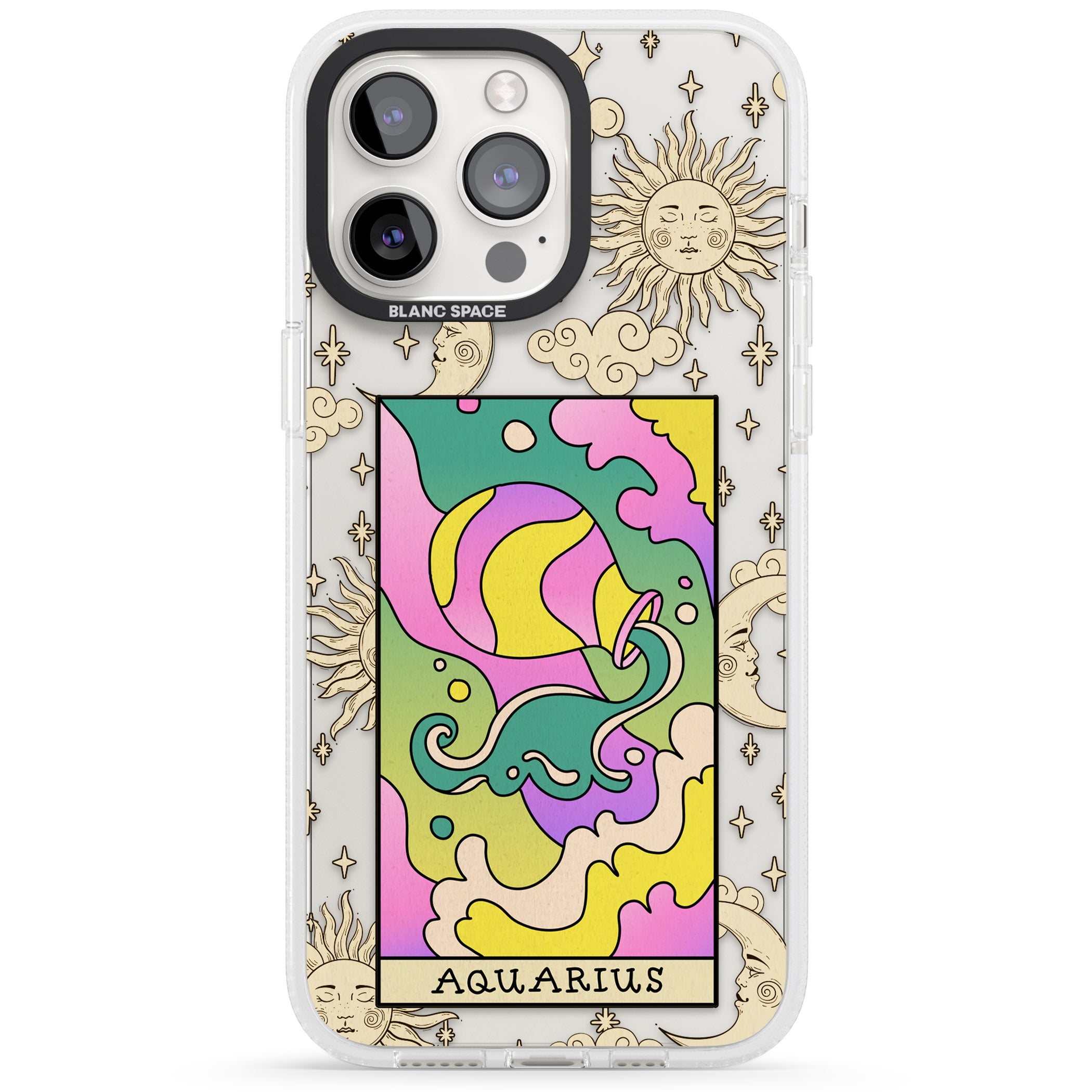Celestial Zodiac - Aquarius iPhone 15 Pro Max / 15 Pro / 14 Pro Max / 14 Pro / 13 Pro Clear Case Impact Air - Blanc Space
