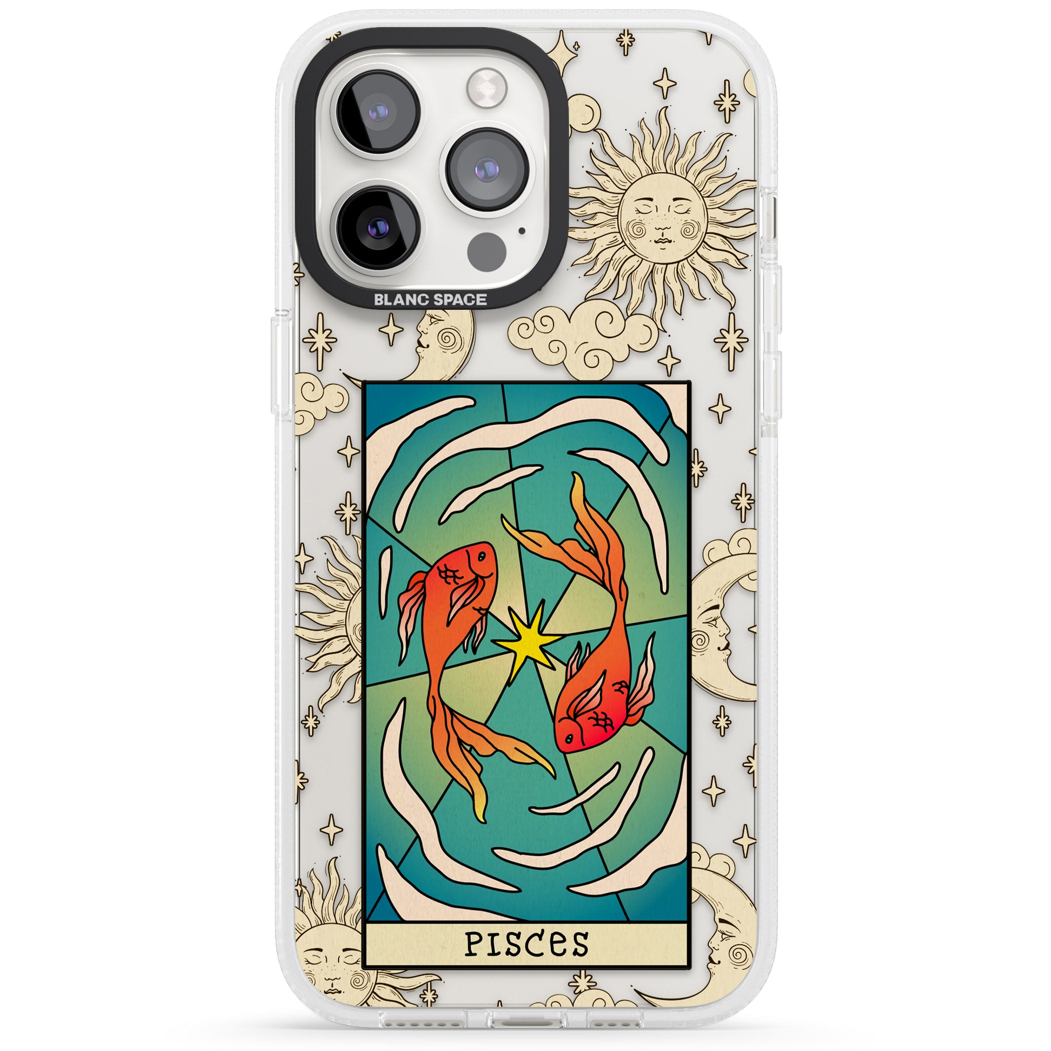 Celestial Zodiac - Pisces iPhone 15 Pro Max / 15 Pro / 14 Pro Max / 14 Pro / 13 Pro Clear Case Impact Air - Blanc Space