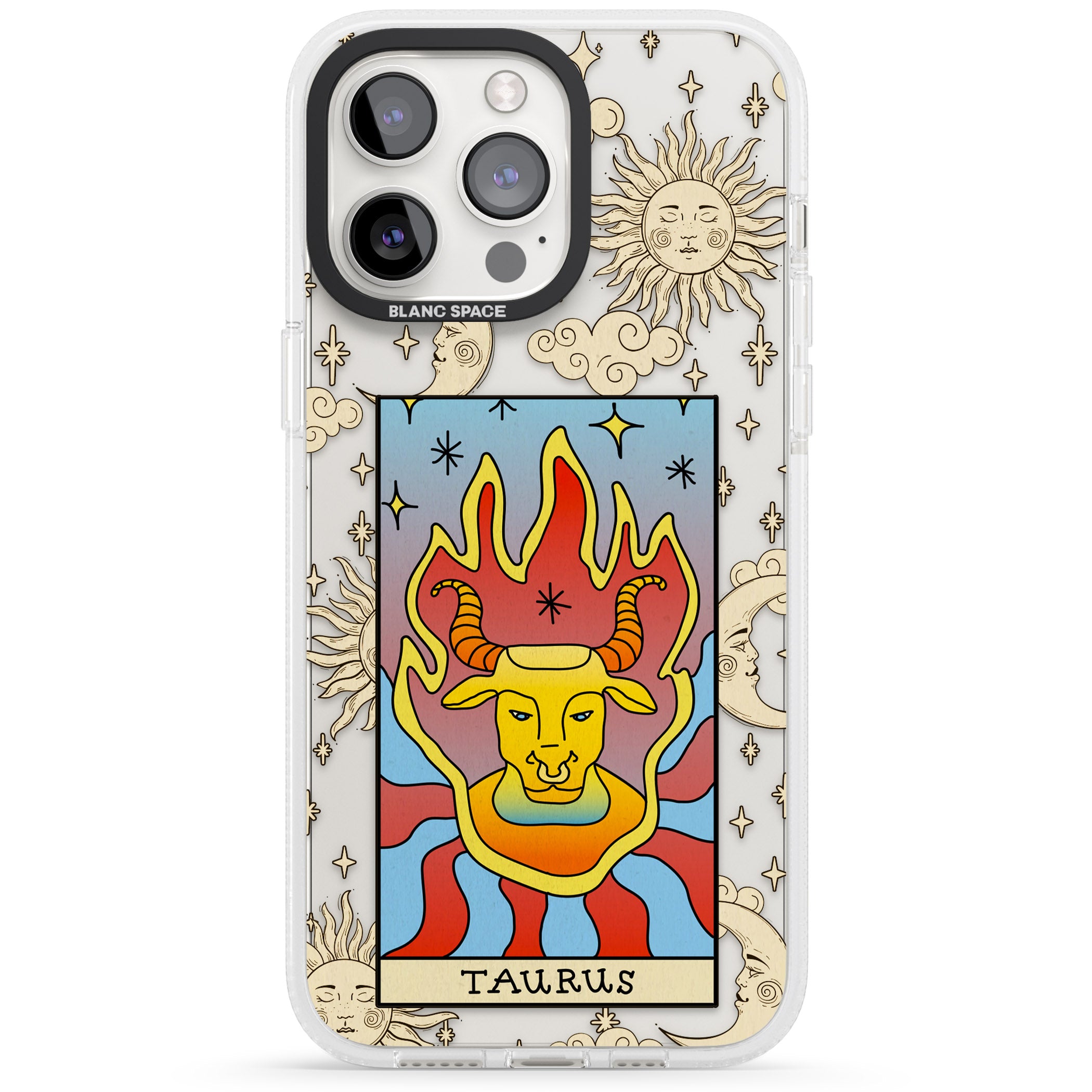 Celestial Zodiac - Taurus iPhone 15 Pro Max / 15 Pro / 14 Pro Max / 14 Pro / 13 Pro Clear Case Impact Air - Blanc Space