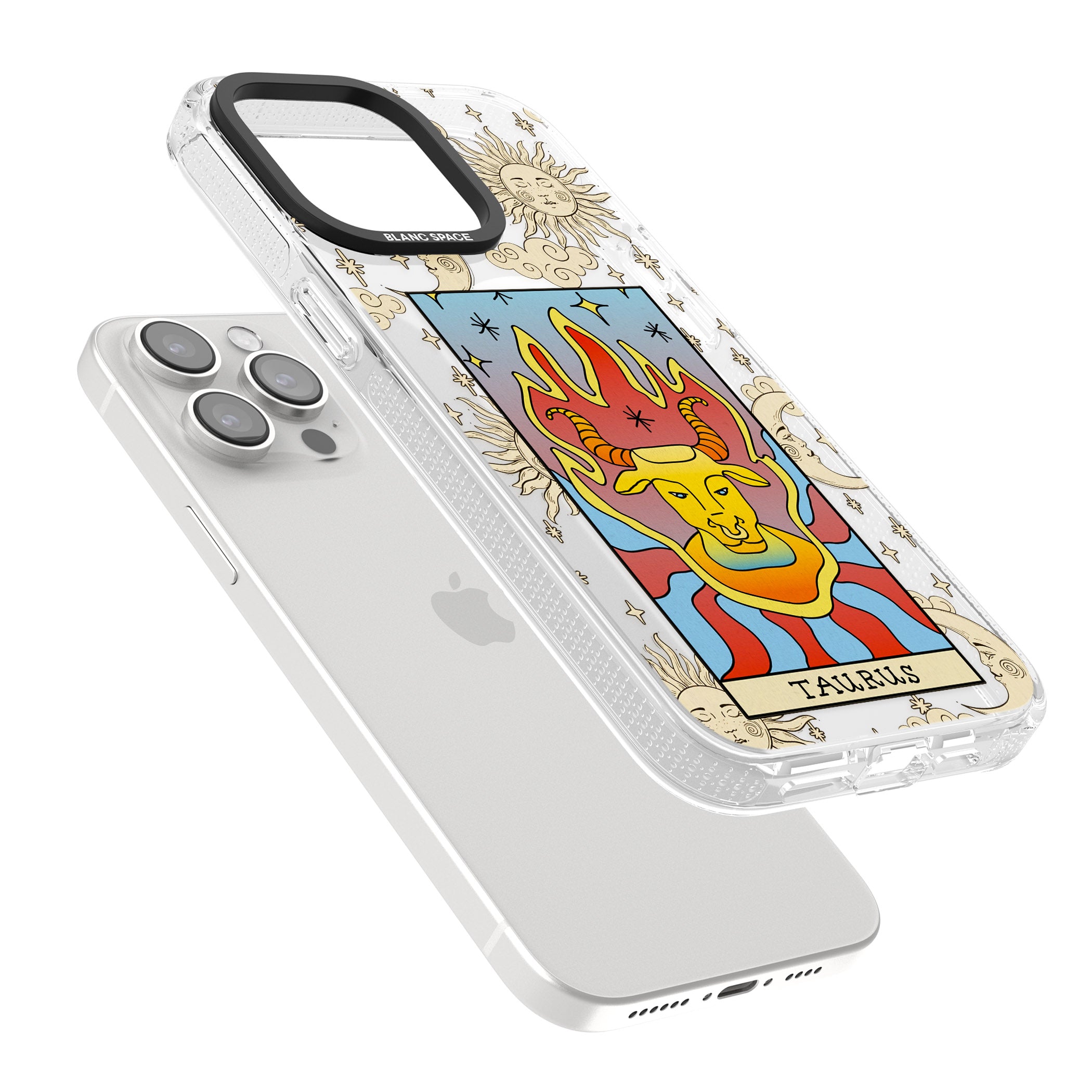 Celestial Zodiac - Taurus iPhone 15 Pro Max / 15 Pro / 14 Pro Max / 14 Pro / 13 Pro Clear Case Impact Air - Blanc Space