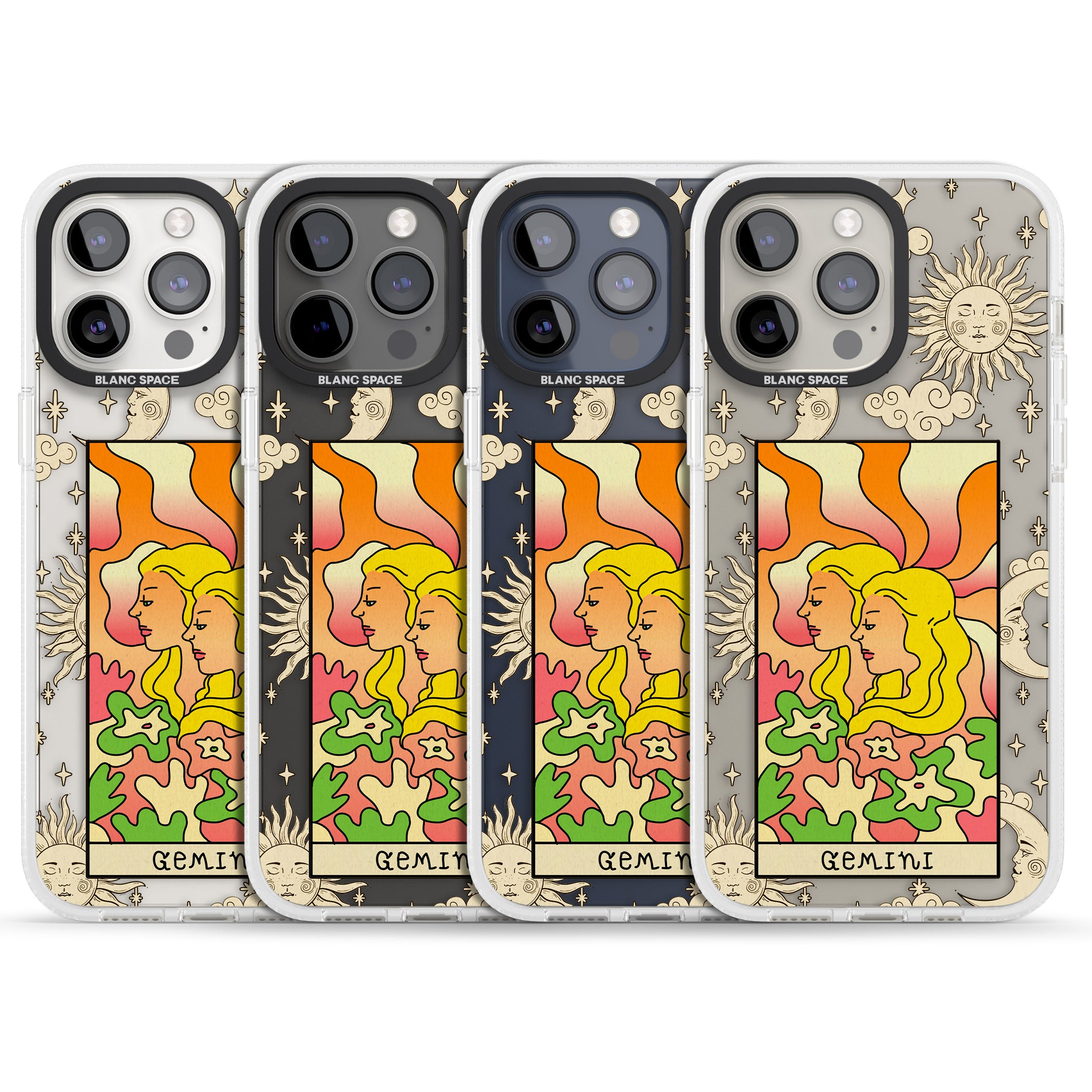 Celestial Zodiac - Gemini iPhone 15 Pro Max / 15 Pro / 14 Pro Max / 14 Pro / 13 Pro Clear Case Impact Air - Blanc Space