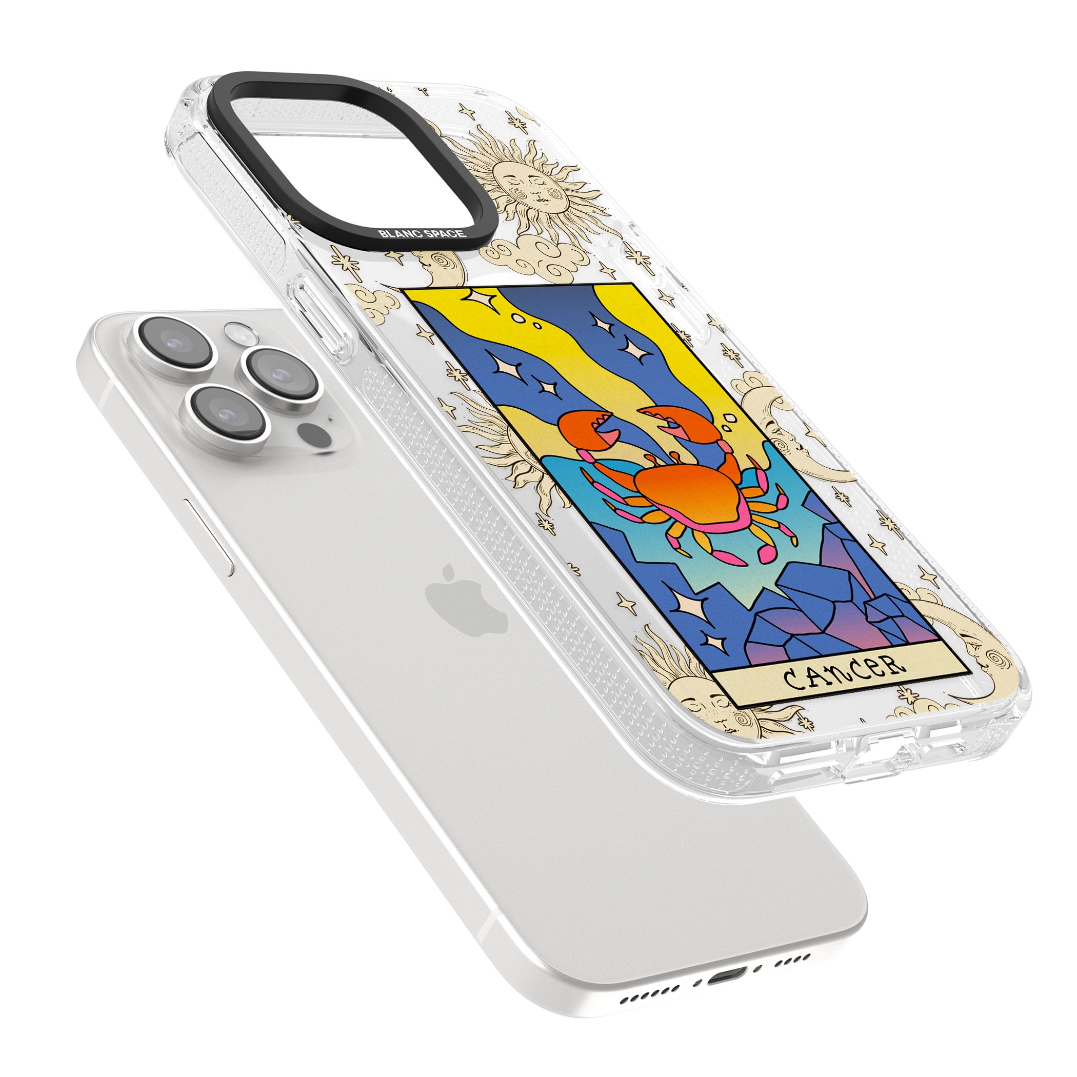 Celestial Zodiac - Cancer iPhone 15 Pro Max / 15 Pro / 14 Pro Max / 14 Pro / 13 Pro Clear Case Impact Air - Blanc Space