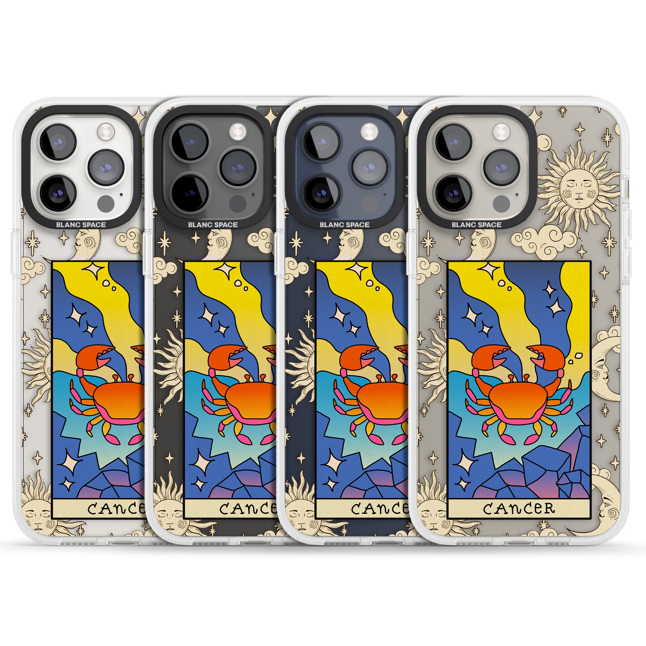 Celestial Zodiac - Cancer iPhone 15 Pro Max / 15 Pro / 14 Pro Max / 14 Pro / 13 Pro Clear Case Impact Air - Blanc Space