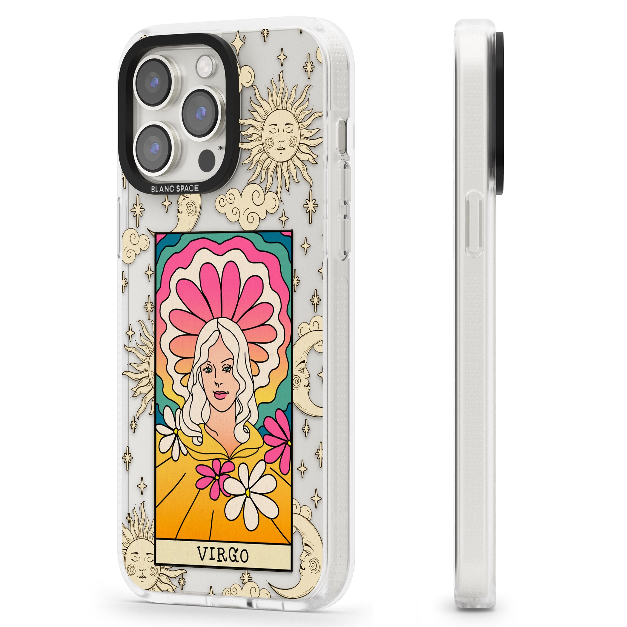 Celestial Zodiac - Virgo iPhone 15 Pro Max / 15 Pro / 14 Pro Max / 14 Pro / 13 Pro Clear Case Impact Air - Blanc Space