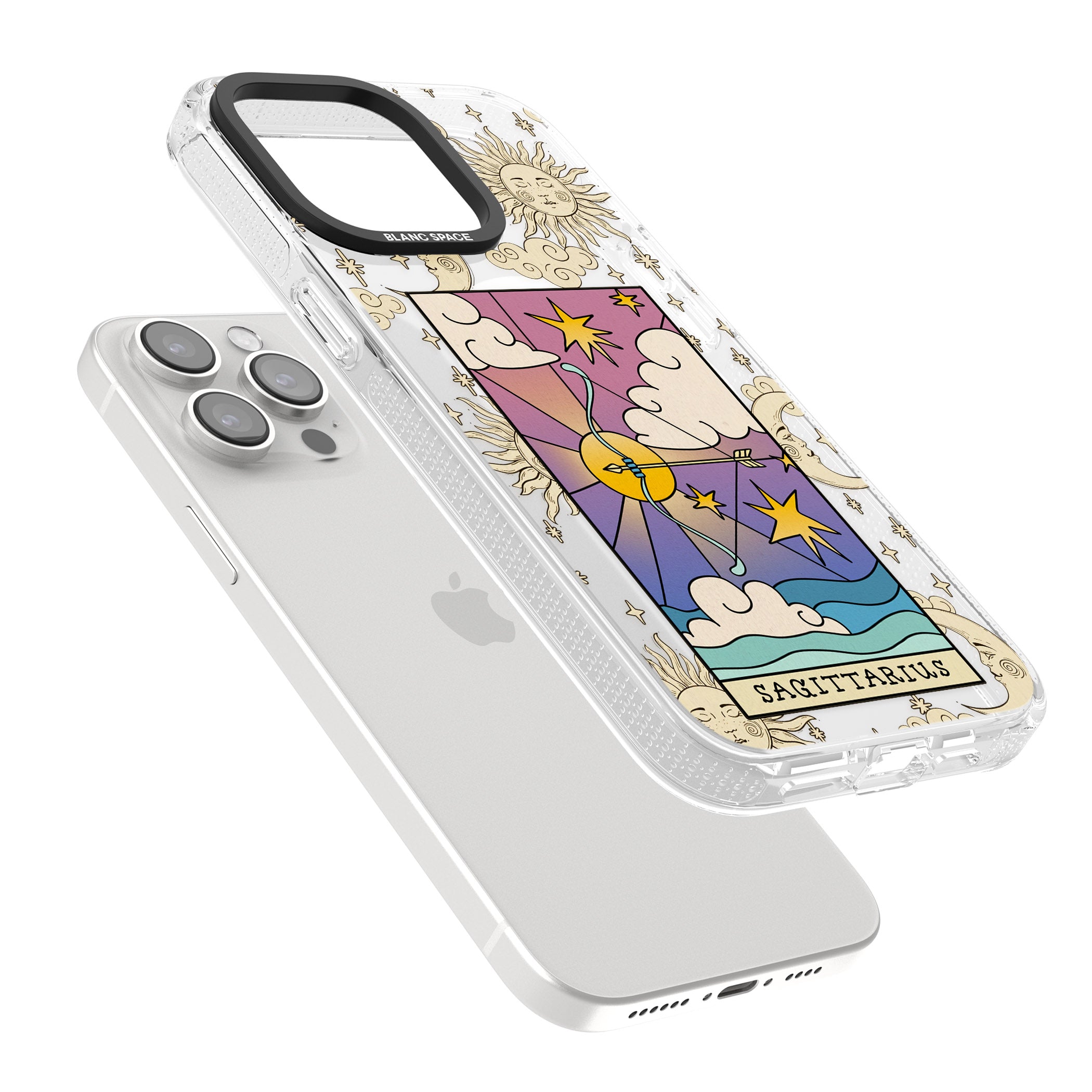 Celestial Zodiac - Sagittarius iPhone 15 Pro Max / 15 Pro / 14 Pro Max / 14 Pro / 13 Pro Clear Case Impact Air - Blanc Space