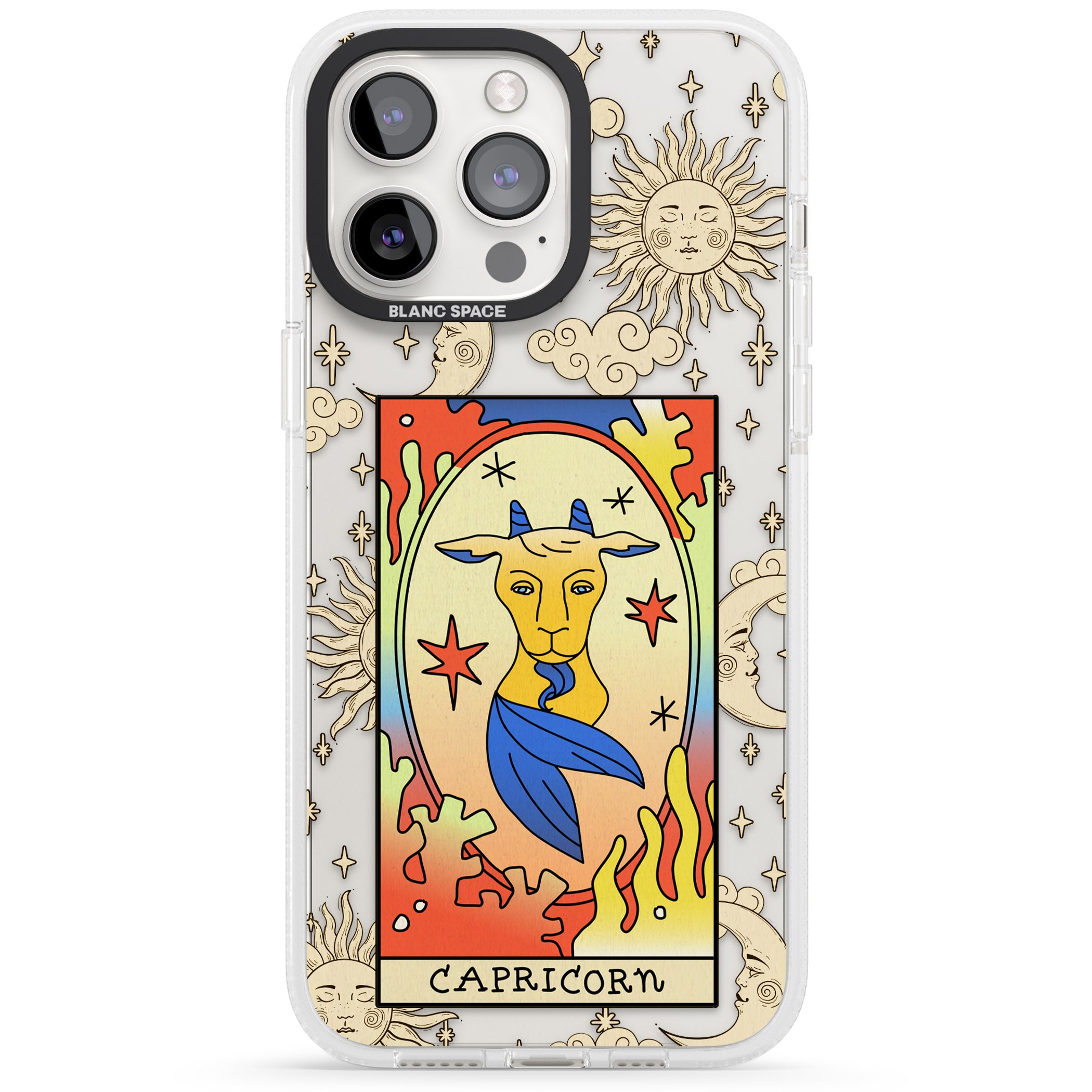 Celestial Zodiac - Capricorn iPhone 15 Pro Max / 15 Pro / 14 Pro Max / 14 Pro / 13 Pro Clear Case Impact Air - Blanc Space