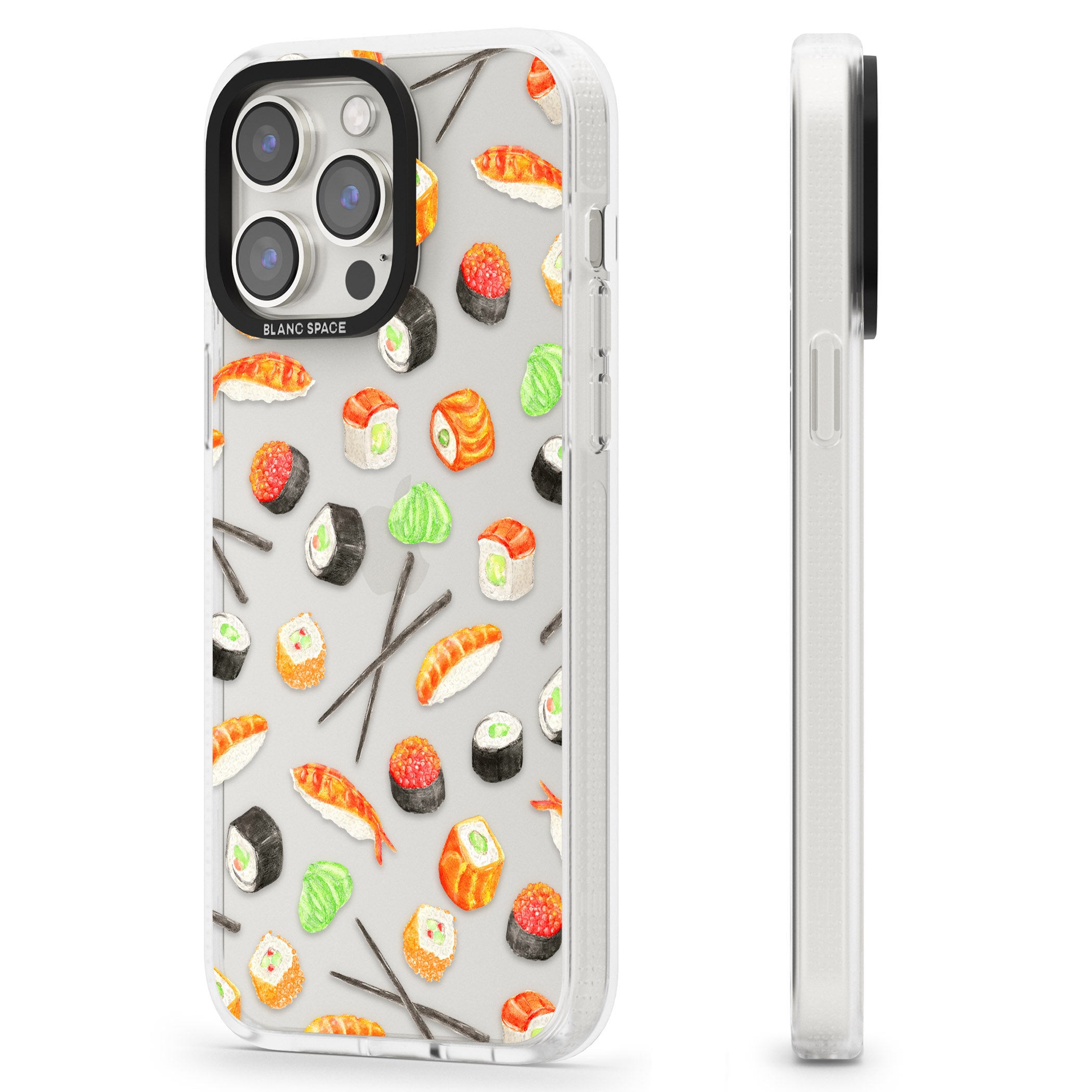 Sushi & Chopsticks Watercolour Pattern iPhone 15 Pro Max / 15 Pro / 14 Pro Max / 14 Pro / 13 Pro Clear Case Impact Air - Blanc Space