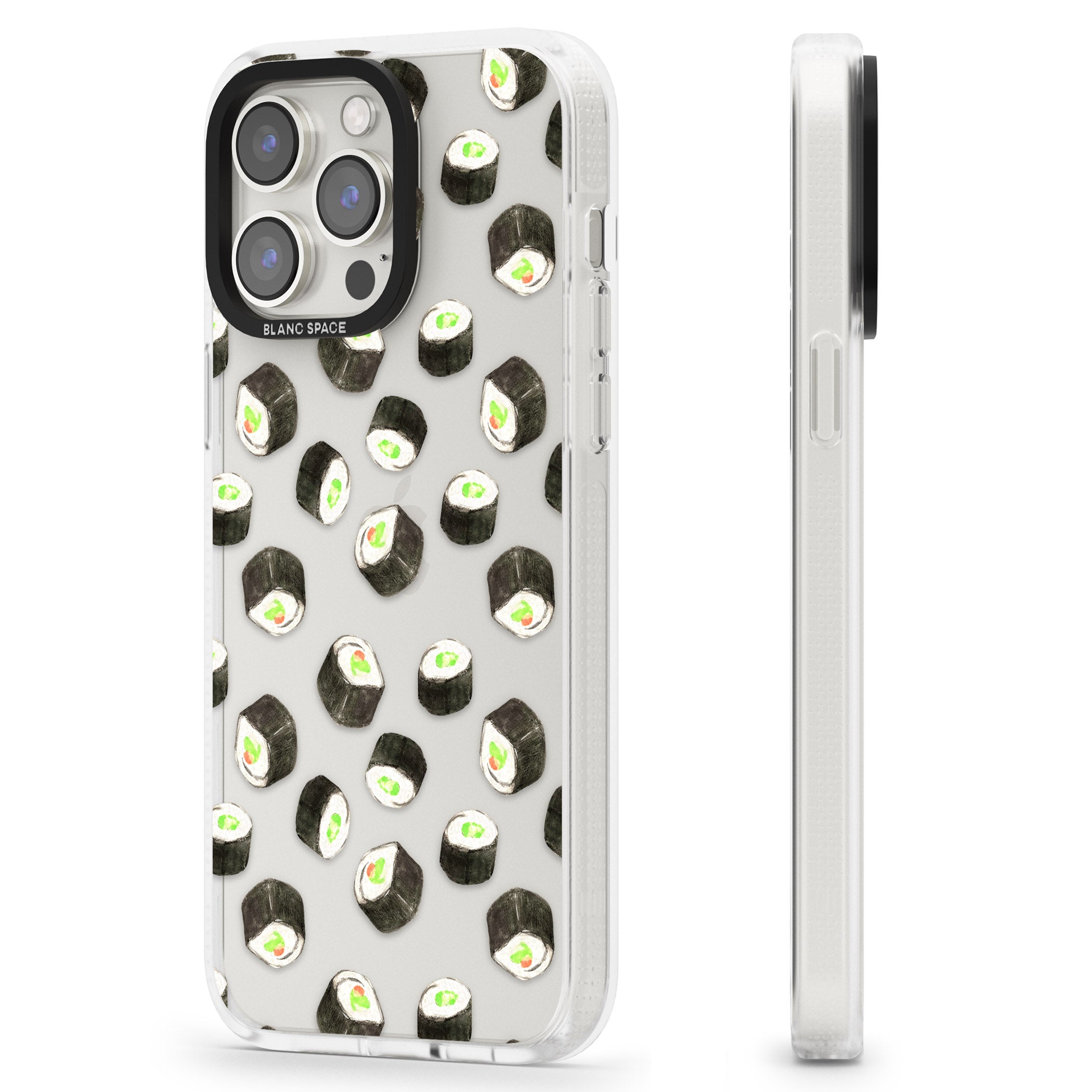 Maki Rolls Sushi Pattern iPhone 15 Pro Max / 15 Pro / 14 Pro Max / 14 Pro / 13 Pro Clear Case Impact Air - Blanc Space
