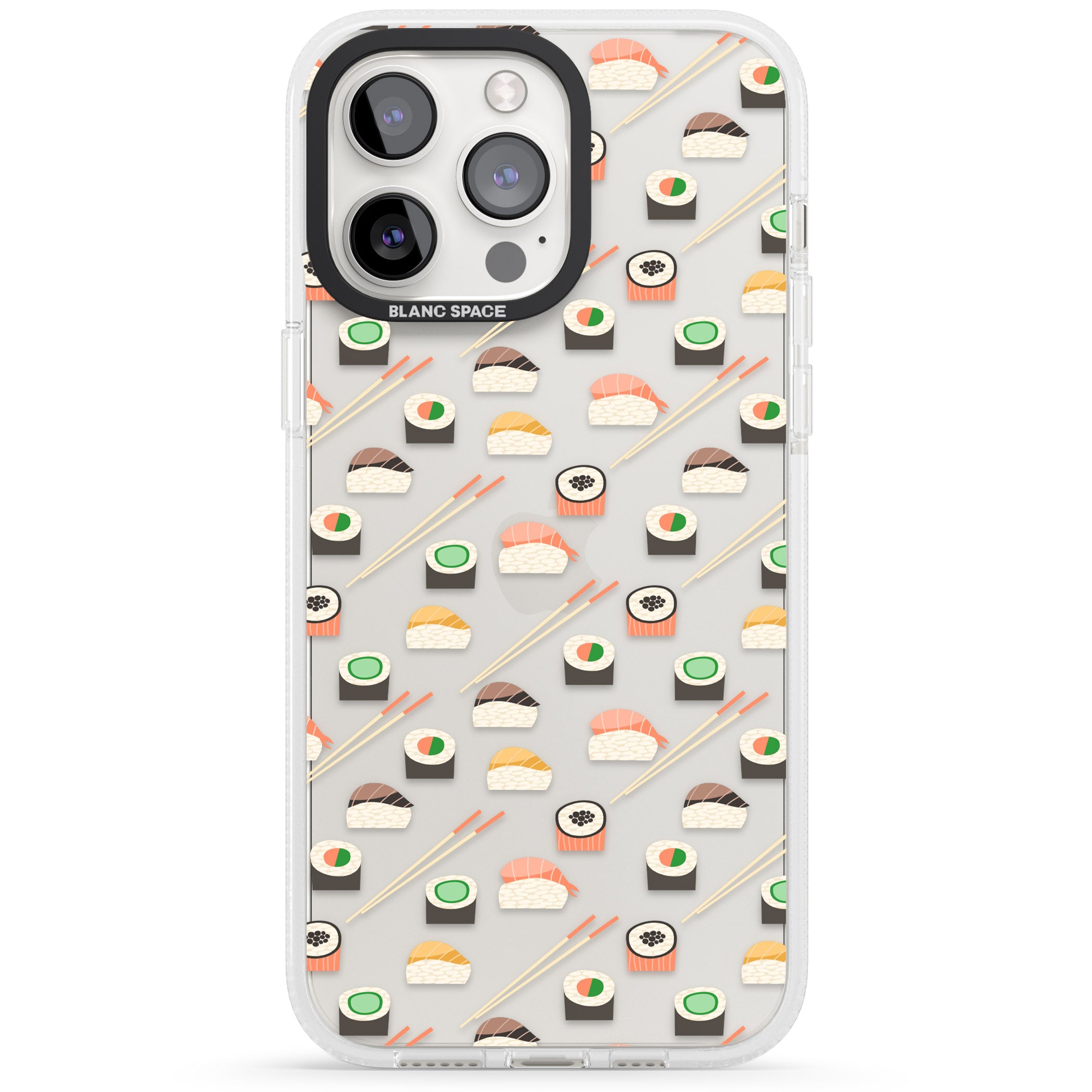Sushi & Chopsticks Pattern iPhone 15 Pro Max / 15 Pro / 14 Pro Max / 14 Pro / 13 Pro Clear Case Impact Air - Blanc Space
