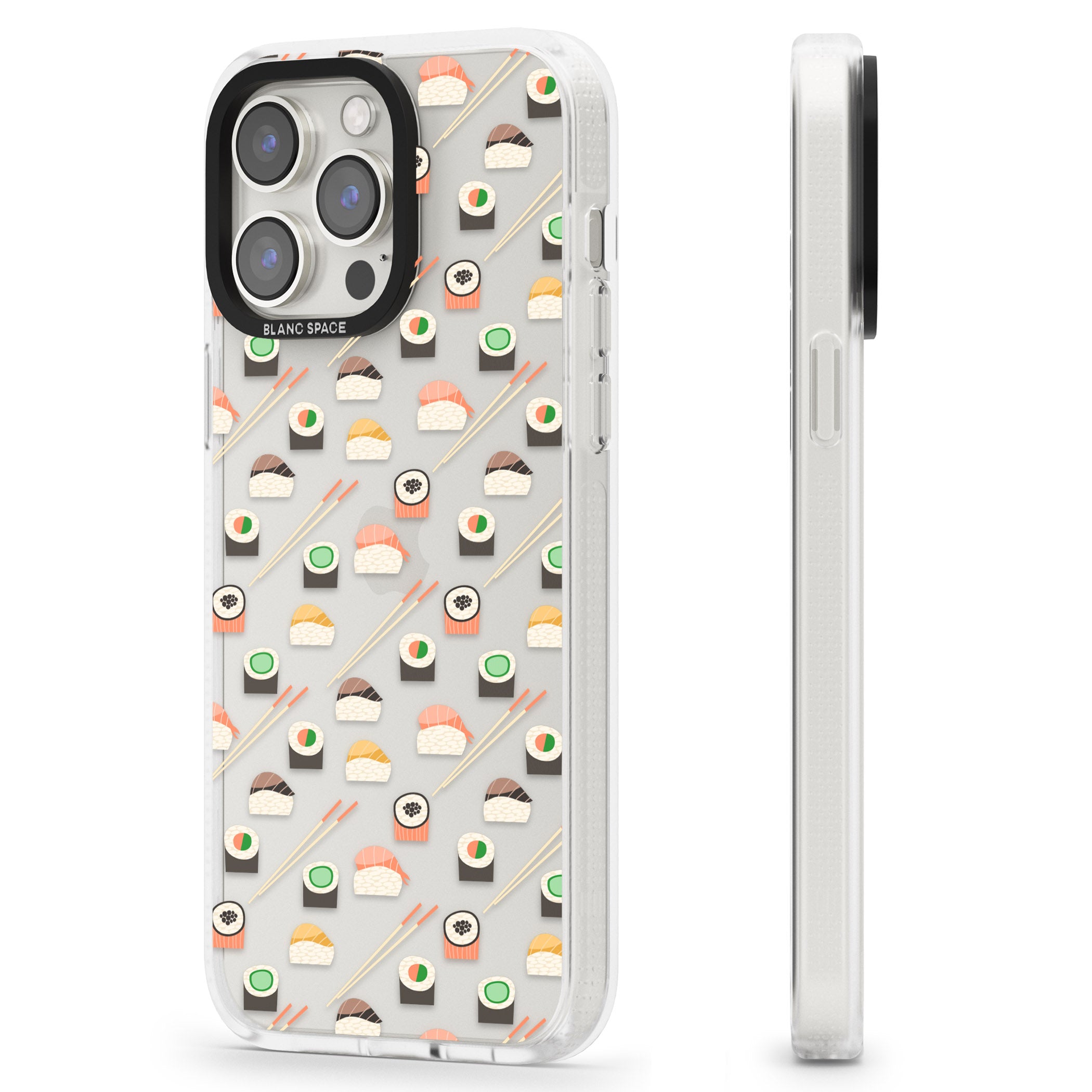 Sushi & Chopsticks Pattern iPhone 15 Pro Max / 15 Pro / 14 Pro Max / 14 Pro / 13 Pro Clear Case Impact Air - Blanc Space