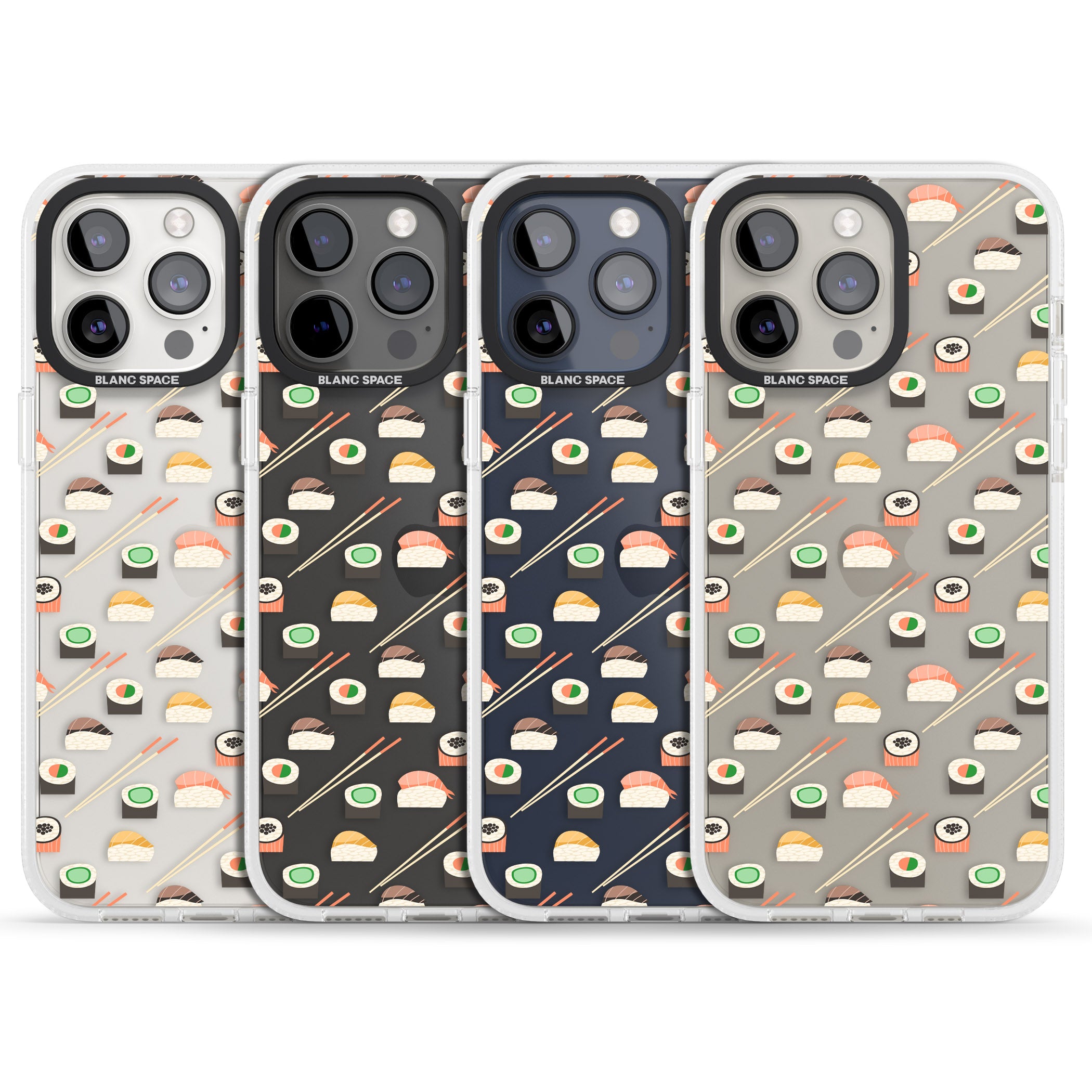 Sushi & Chopsticks Pattern iPhone 15 Pro Max / 15 Pro / 14 Pro Max / 14 Pro / 13 Pro Clear Case Impact Air - Blanc Space