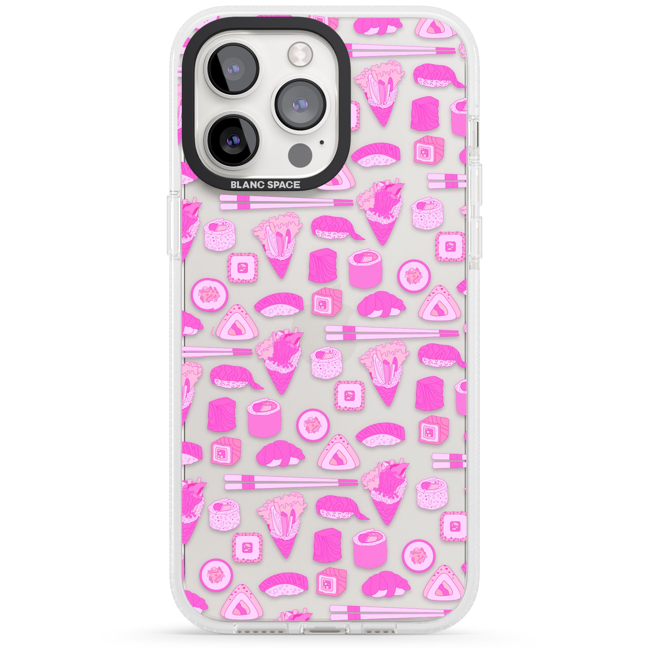 Bright Pink Sushi Pattern iPhone 15 Pro Max / 15 Pro / 14 Pro Max / 14 Pro / 13 Pro Clear Case Impact Air - Blanc Space