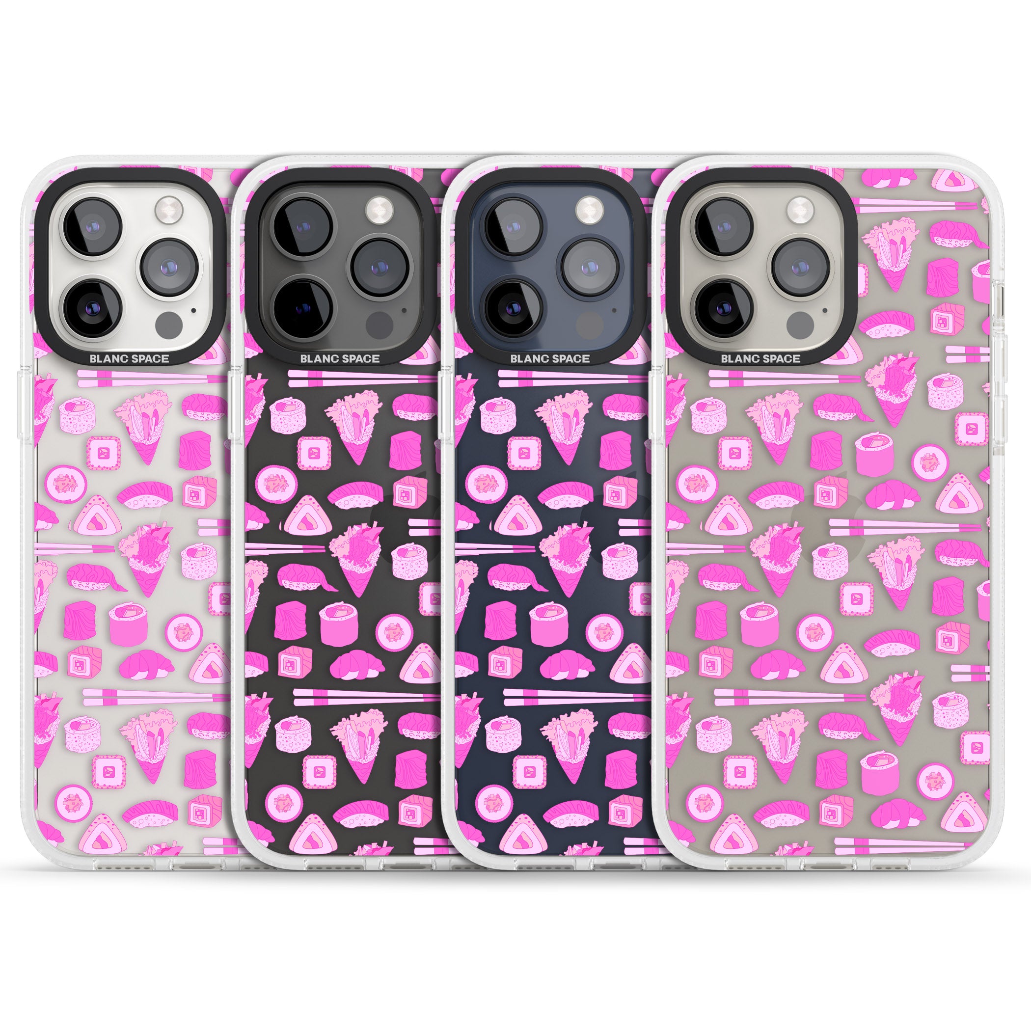 Bright Pink Sushi Pattern iPhone 15 Pro Max / 15 Pro / 14 Pro Max / 14 Pro / 13 Pro Clear Case Impact Air - Blanc Space
