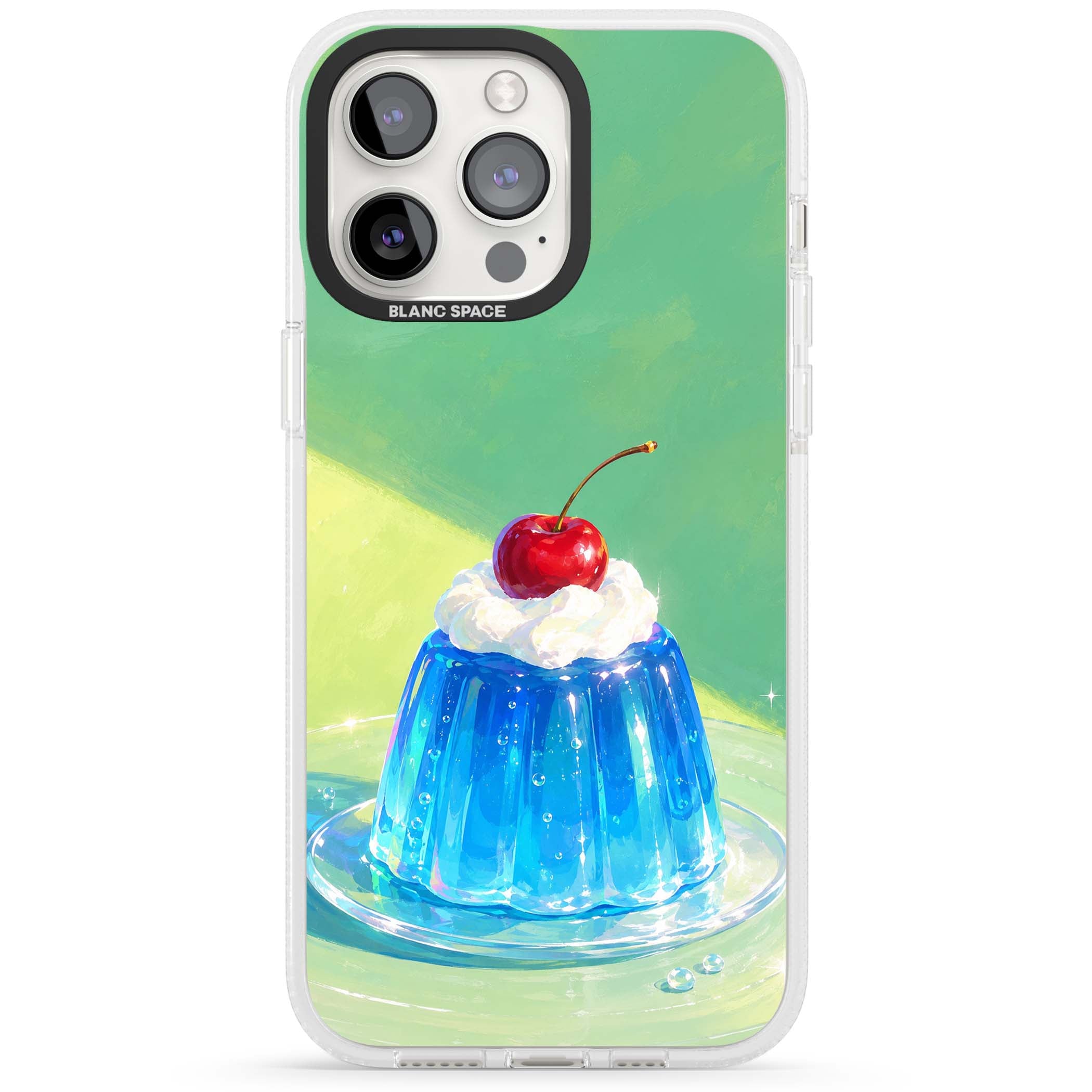 Cherry Jelly kawaii dessert iPhone case featuring blue jelly pudding, whipped cream and a red cherry | Clear Case Impact Air case for iPhone 15 Pro, iPhone 15 Pro Max