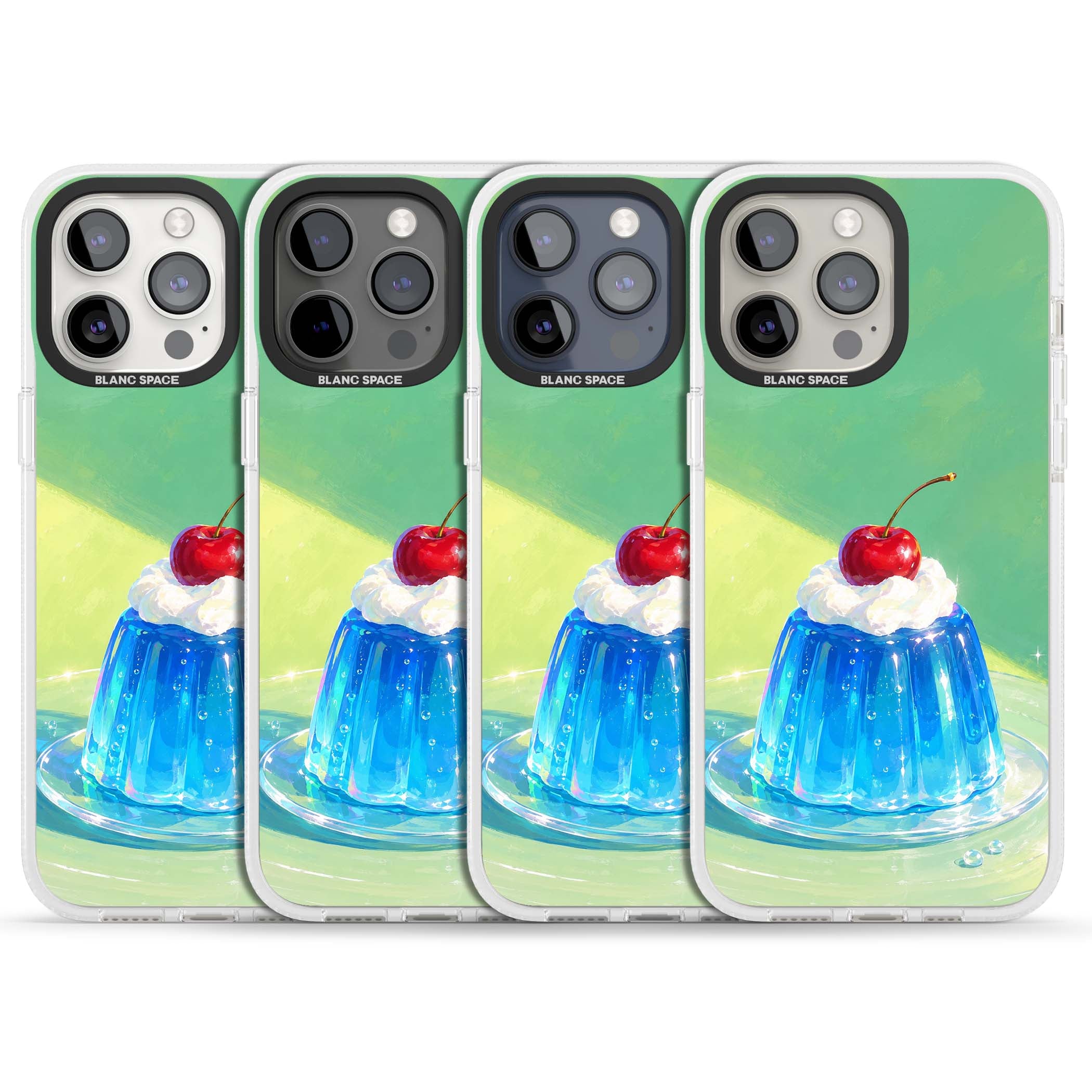 Cherry Jelly kawaii dessert iPhone case featuring blue jelly pudding, whipped cream and a red cherry | Clear Case Impact Air case for iPhone 15 Pro, iPhone 15 Pro Max