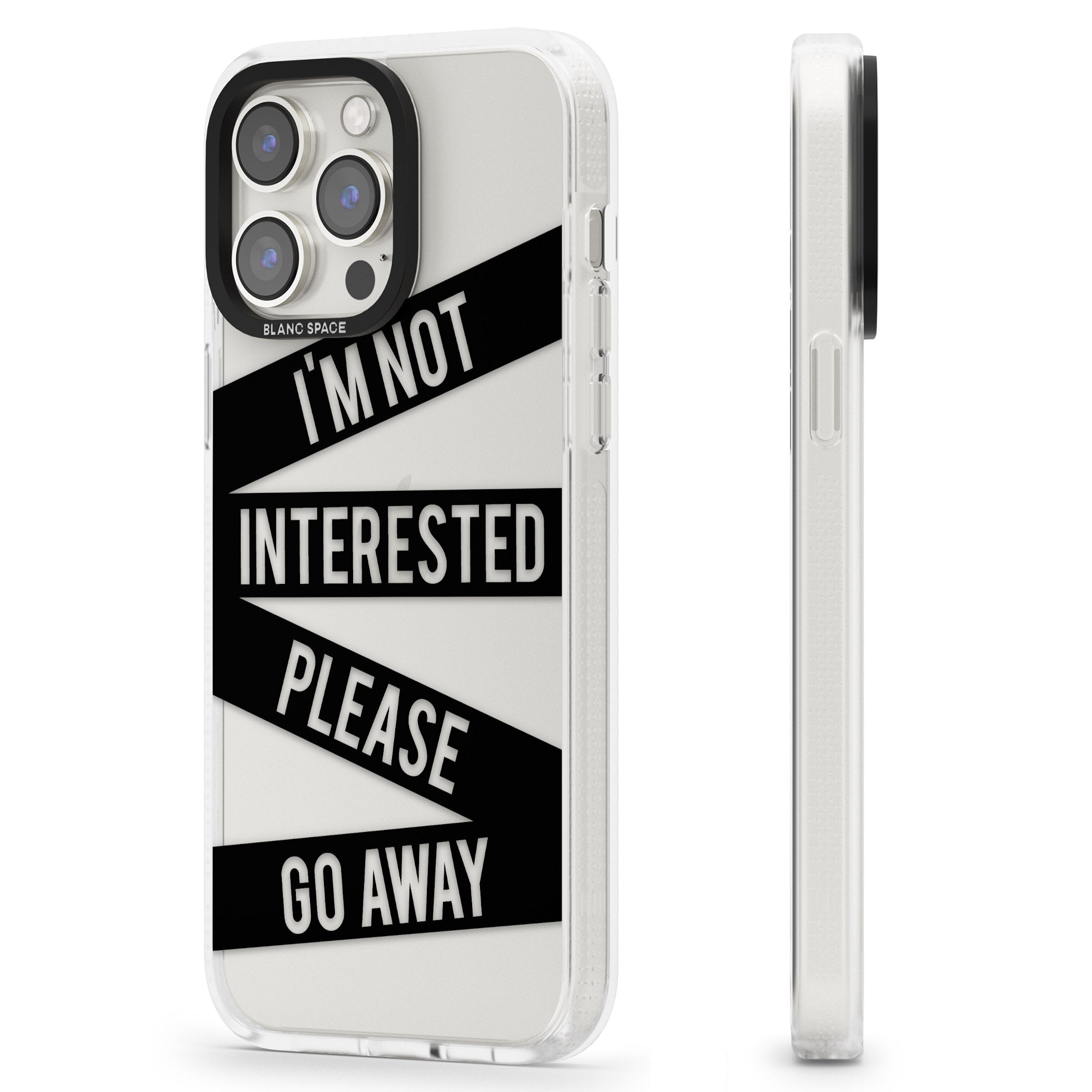 Black Stripes I'm Not Interested iPhone 15 Pro Max / 15 Pro / 14 Pro Max / 14 Pro / 13 Pro Clear Case Impact Air - Blanc Space
