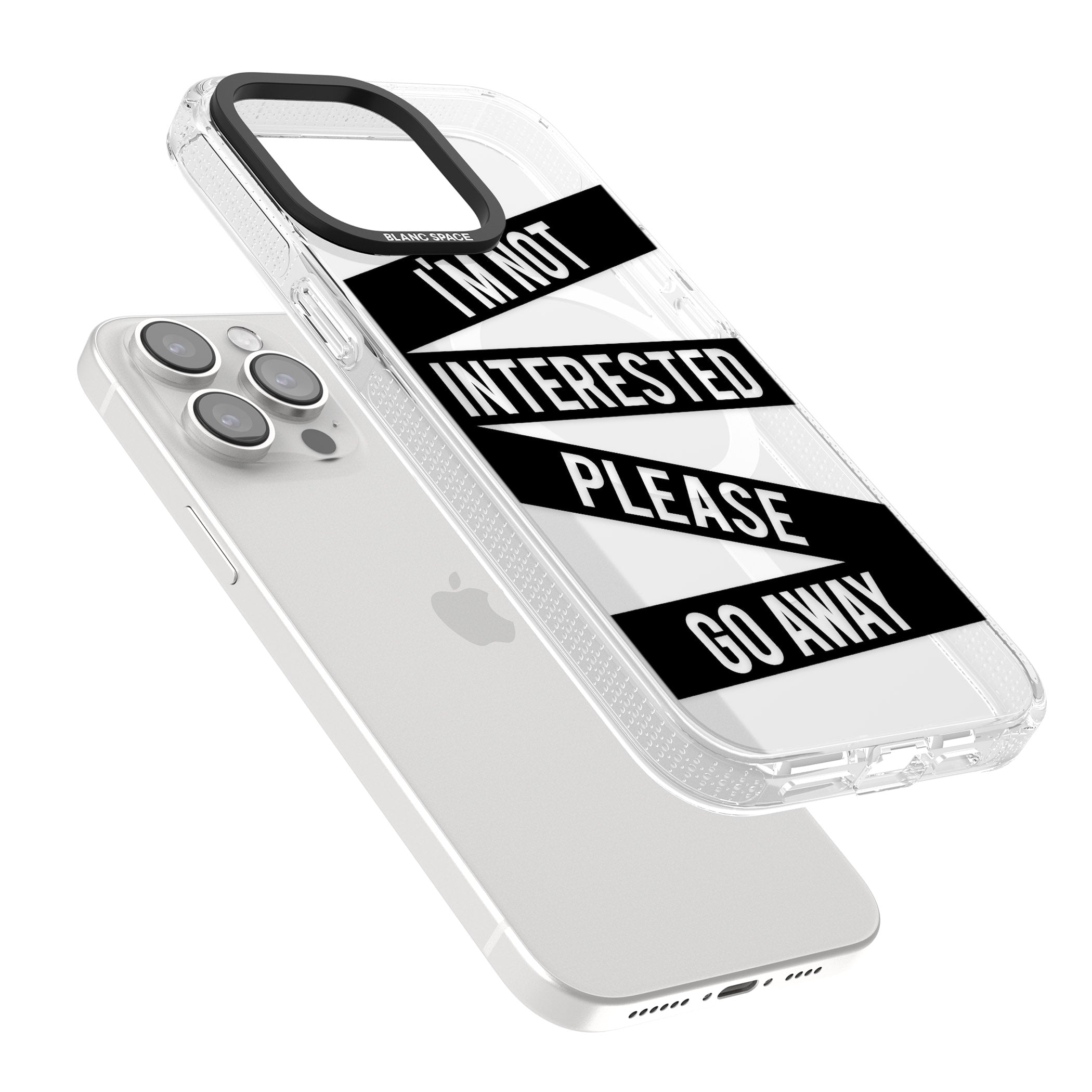 Black Stripes I'm Not Interested iPhone 15 Pro Max / 15 Pro / 14 Pro Max / 14 Pro / 13 Pro Clear Case Impact Air - Blanc Space