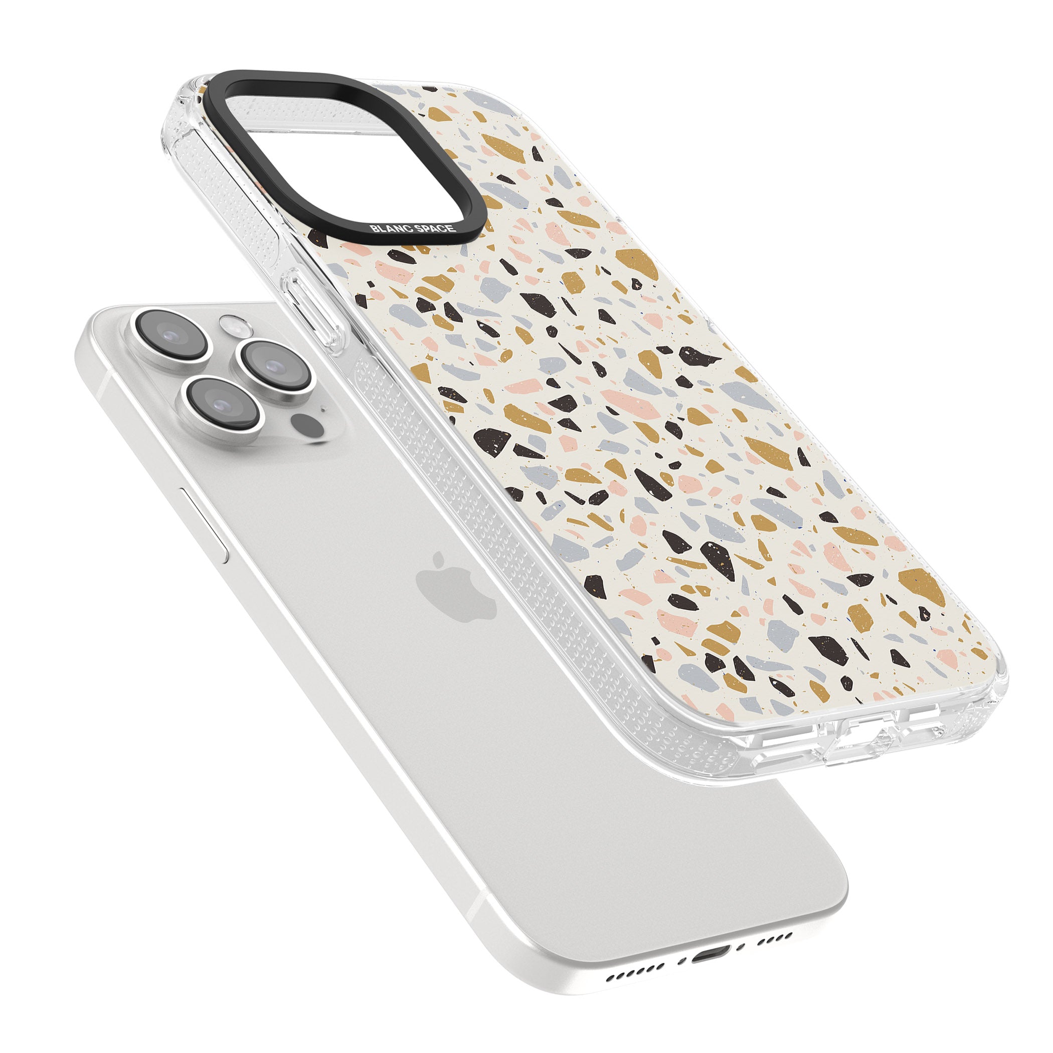 Pale Pink, Blue, & Mocha Terrazzo Pattern iPhone 15 Pro Max / 15 Pro / 14 Pro Max / 14 Pro / 13 Pro Clear Case Impact Air - Blanc Space